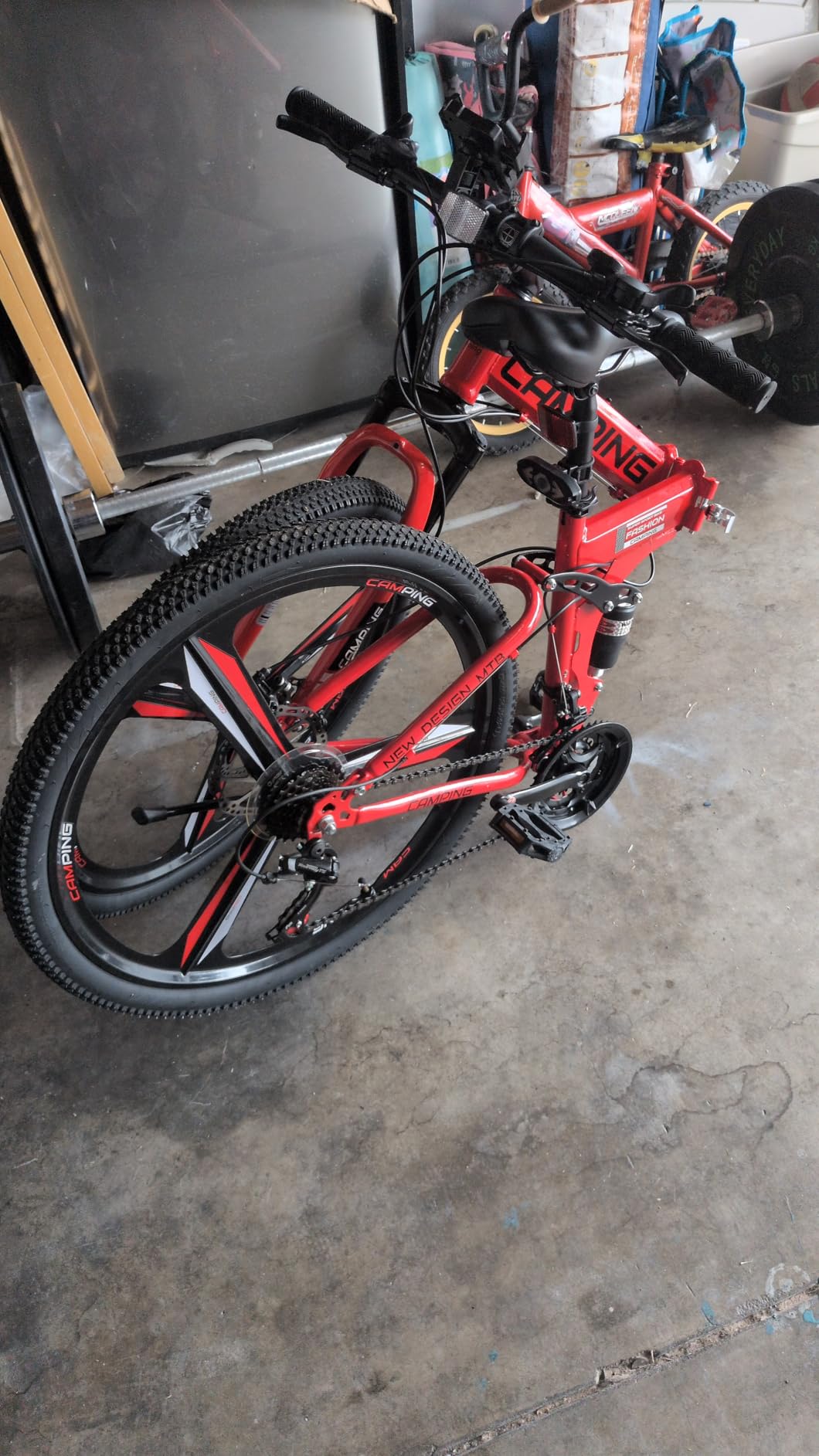 26 Inch Folding Bike, 21 Speeds Foldable Bikes for Adults, Bicycle for Men & Women with Full-Suspension, Unique 3 Spoke Alloy Wheel, Dual Disc Brake, Quick Release and Adjustable Saddle customer photo 2