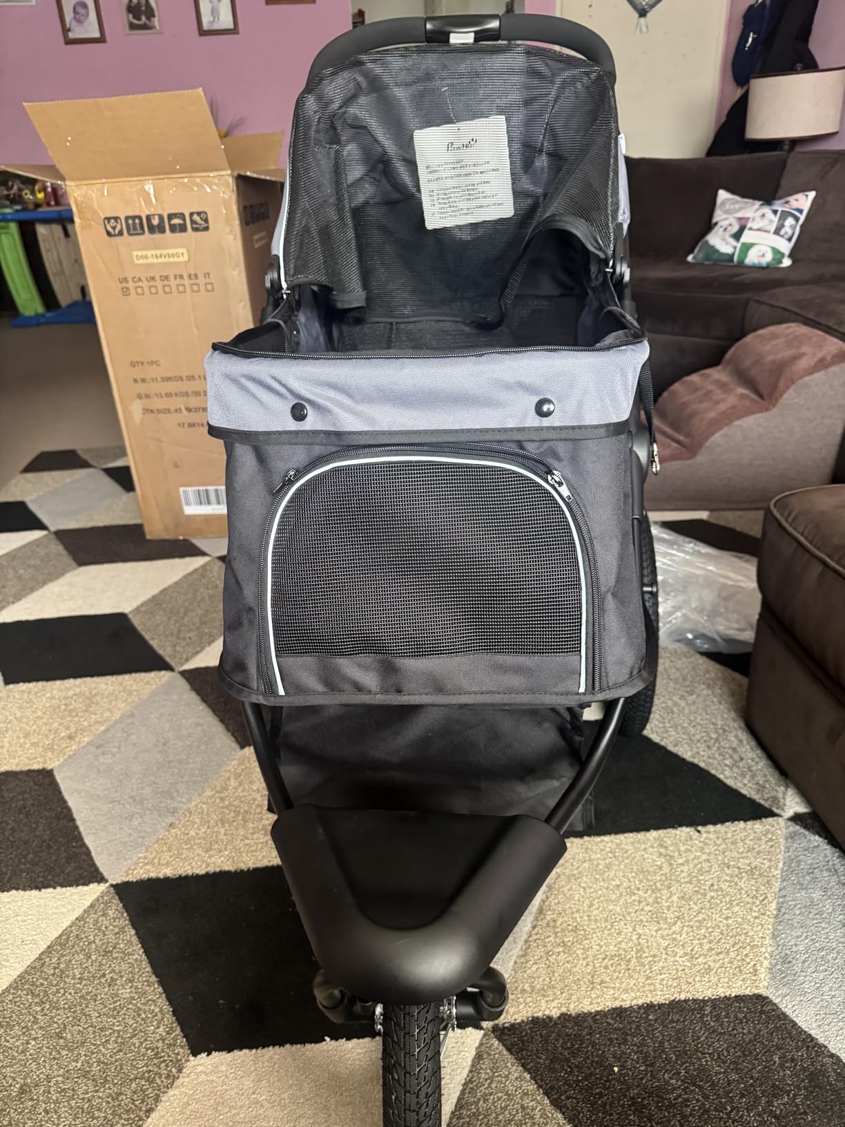 PawHut 3 Wheels Pet Stroller Foldable Jogger for Medium Dogs Dark Green | Adjustable Canopy, Safety Tether, Cushion, Storage Basket, Portable for Medium Dogs and Cats customer photo 2