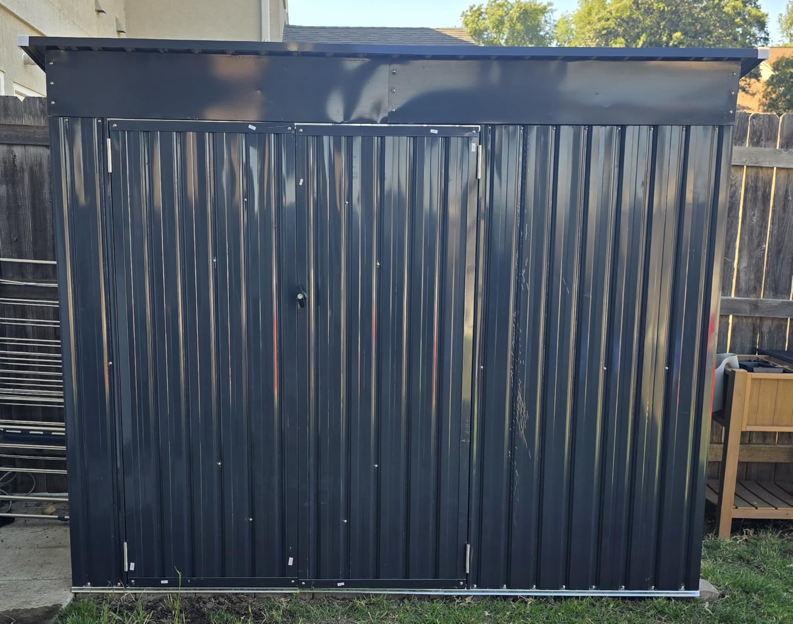 Aoxun 7.5'x4' Triple Door Shed Outdoor Storage Shed Black | Metal Storage Cabinet with Slopping Roof for Tools Bicycles Storage for Garden, Patio, Backyard customer photo 2