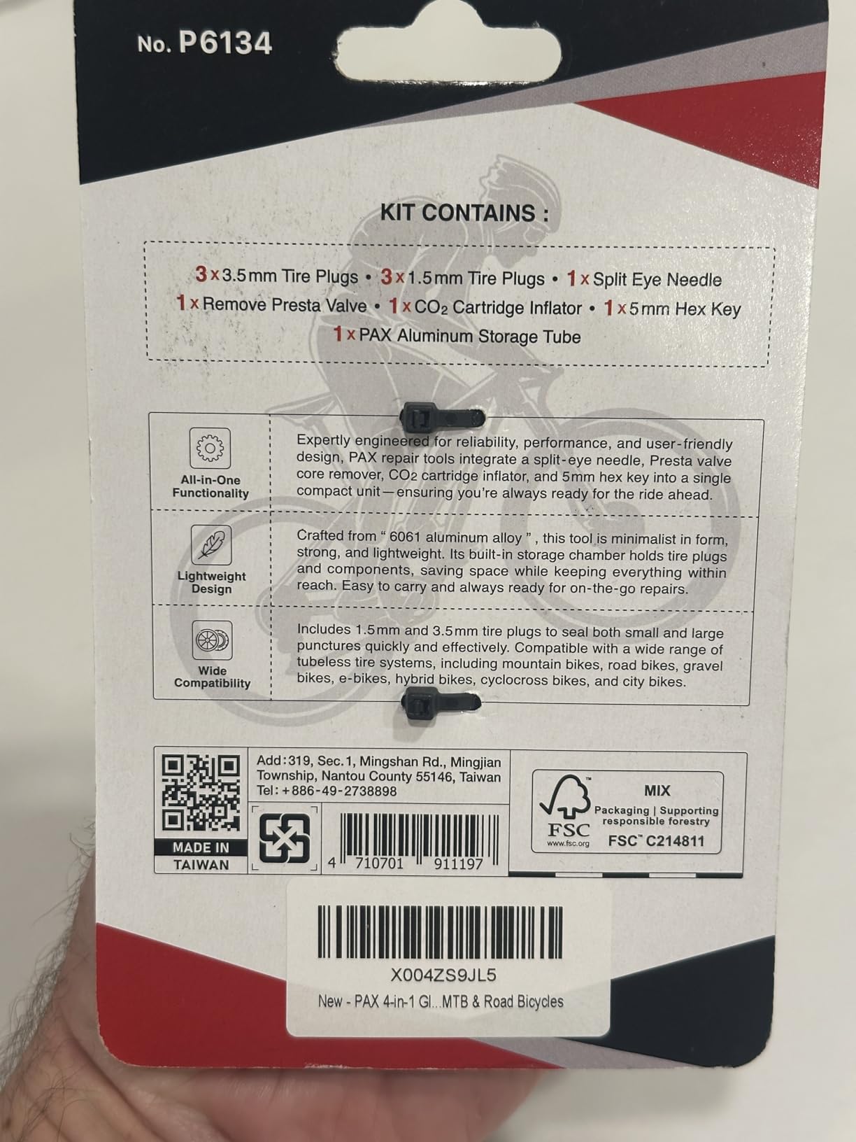 PAX 4-in-1 Tubeless Bike Tire Puncture Repair Kit - Includes CO2 Inflator Head, Presta Valve Core Remover, 5mm Hex Key & Tire Plugger. Lightweight Aluminum for MTB & Road Bicycles customer photo 2