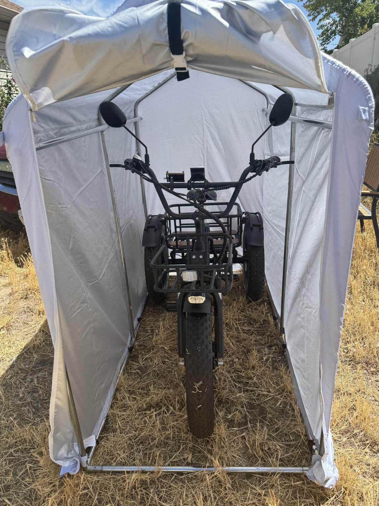 Flamaker Small Portable Shed Bike Tent 420D Oxford Fabric 4000PU, Sliver | Anti-Collapse UV-Resistent Waterproof Sliver Coated Bike Storage for Bike,Motorcycle,Firewood,3' W x 6' D x 5' H customer photo 1