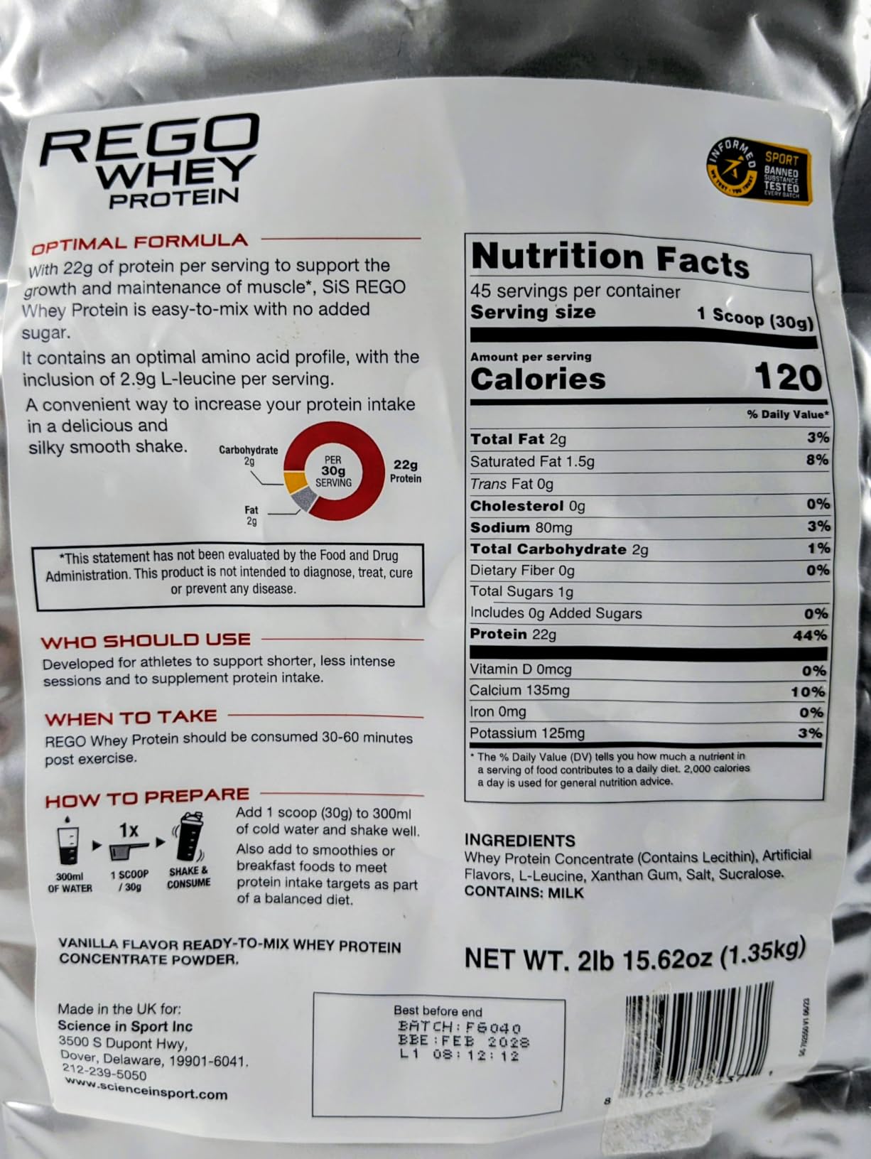 SiS REGO Whey Protein - Vegan-Friendly Protein Powder for Muscle Support - 22g Protein Per Serving - 2.9g L-Leucine - Sports Nutrition - Vanilla Flavor - 47oz customer photo 1