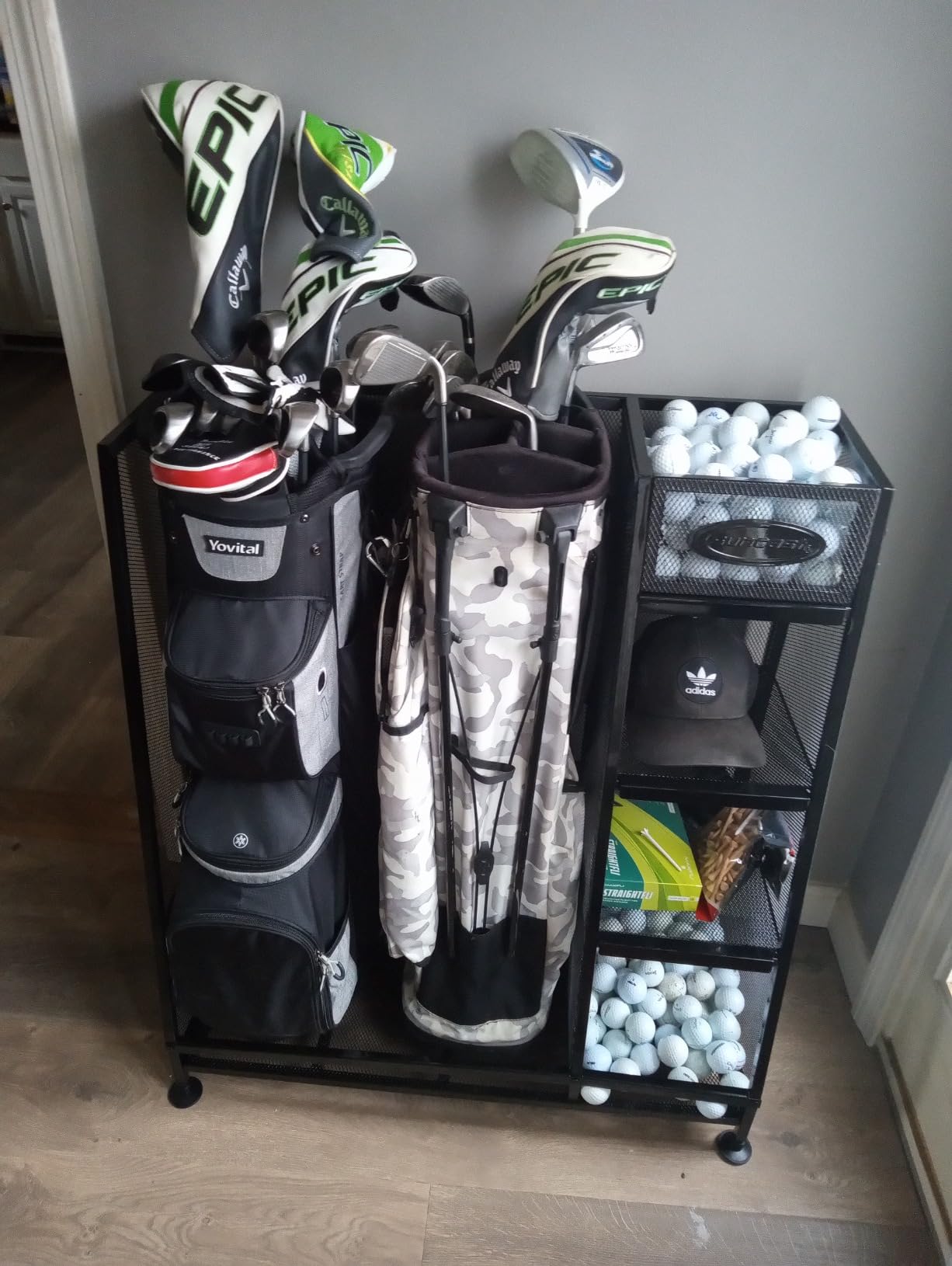 Suncast Golf Bag & Golfing Equipment Heavy-Duty Metal Organizer Rack w/ 3 Storage Shelves customer photo 1