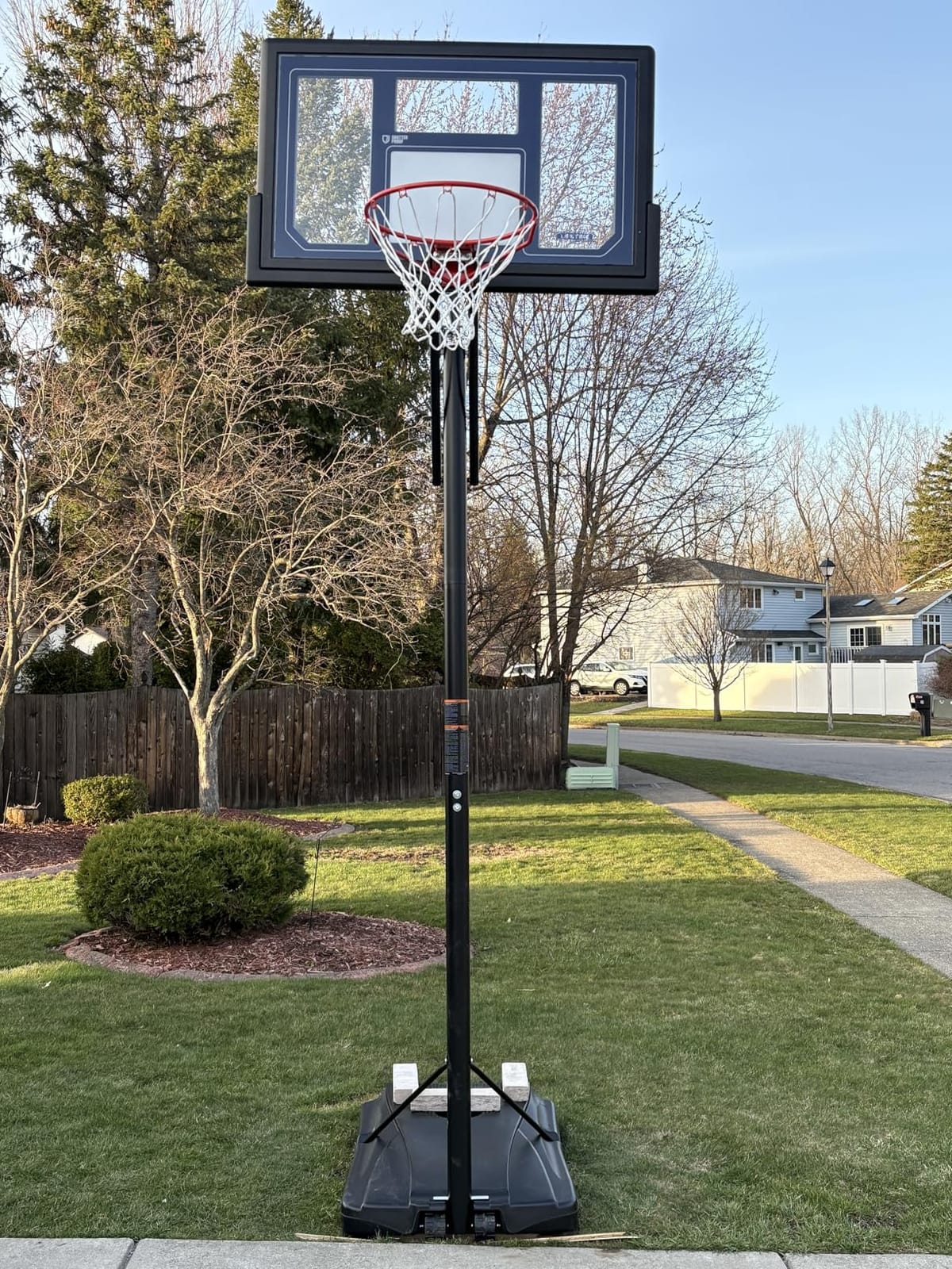 Lifetime 1529 Courtside Height Adjustable Portable Basketball System, 50 Inch Shatterproof Backboard, Black/Red/Blue, Standard customer photo 2