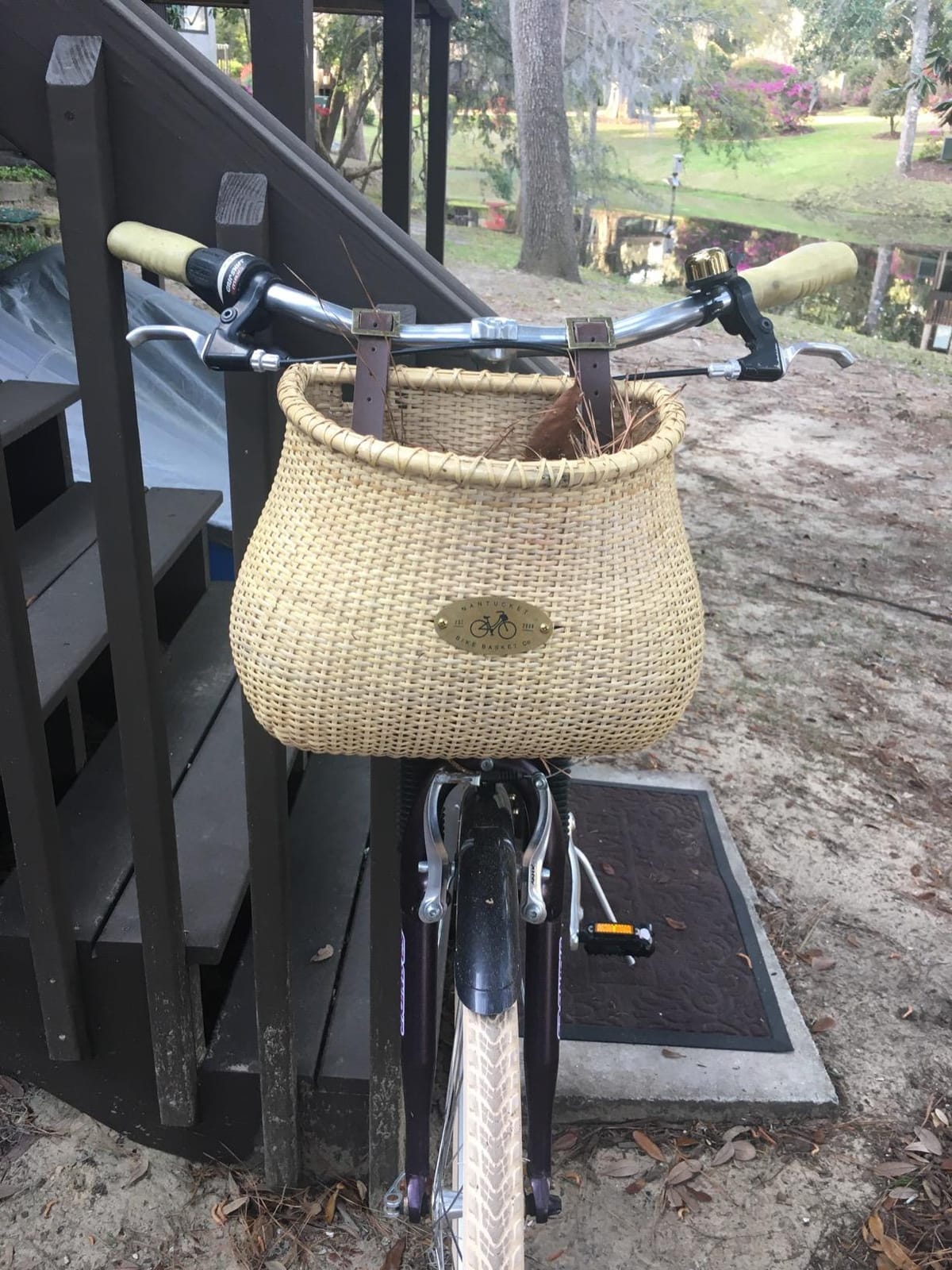 Nantucket Bike Basket Co. | Lightship Classic Bike Basket For Adult Bikes | Handwoven Rattan With Leather Straps | Vintage Style Front Basket For Daily Rides | 13 Lb Capacity customer photo 2