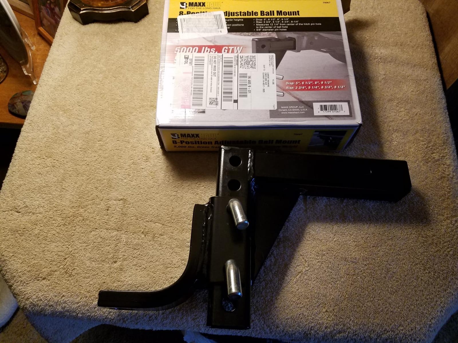 MaxxHaul Adjustable Ball Mount, 5,000 lb Towing Capacity with 8-Position Height Adjustment, Fits 2