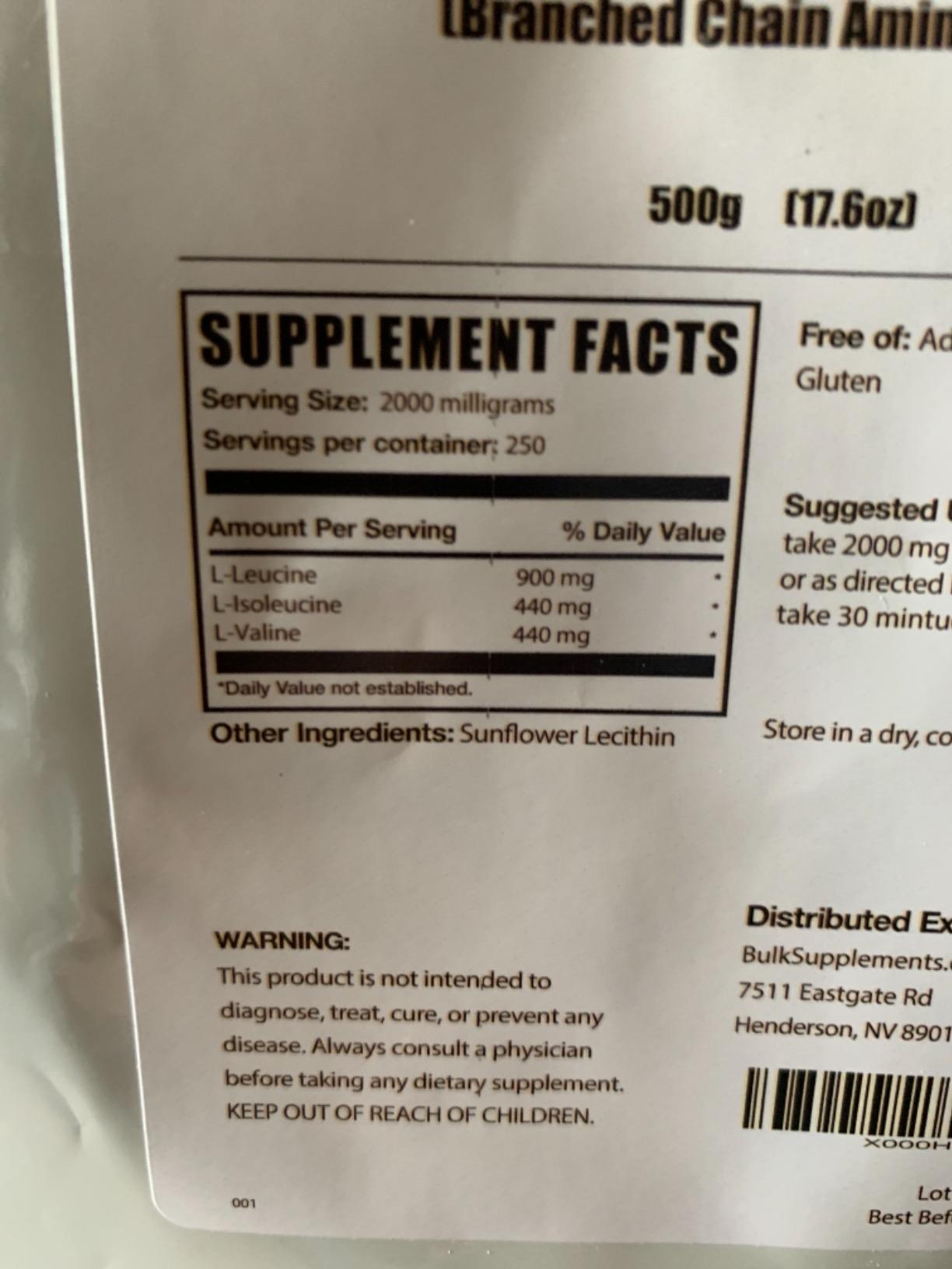BulkSupplements.com BCAA 2:1:1 Powder - Branched Chain Amino Acids, BCAAs Amino Acids Powder - Unflavored & Gluten Free, 1g per Serving, 500g (1.1 lbs) (Pack of 1) customer photo 2