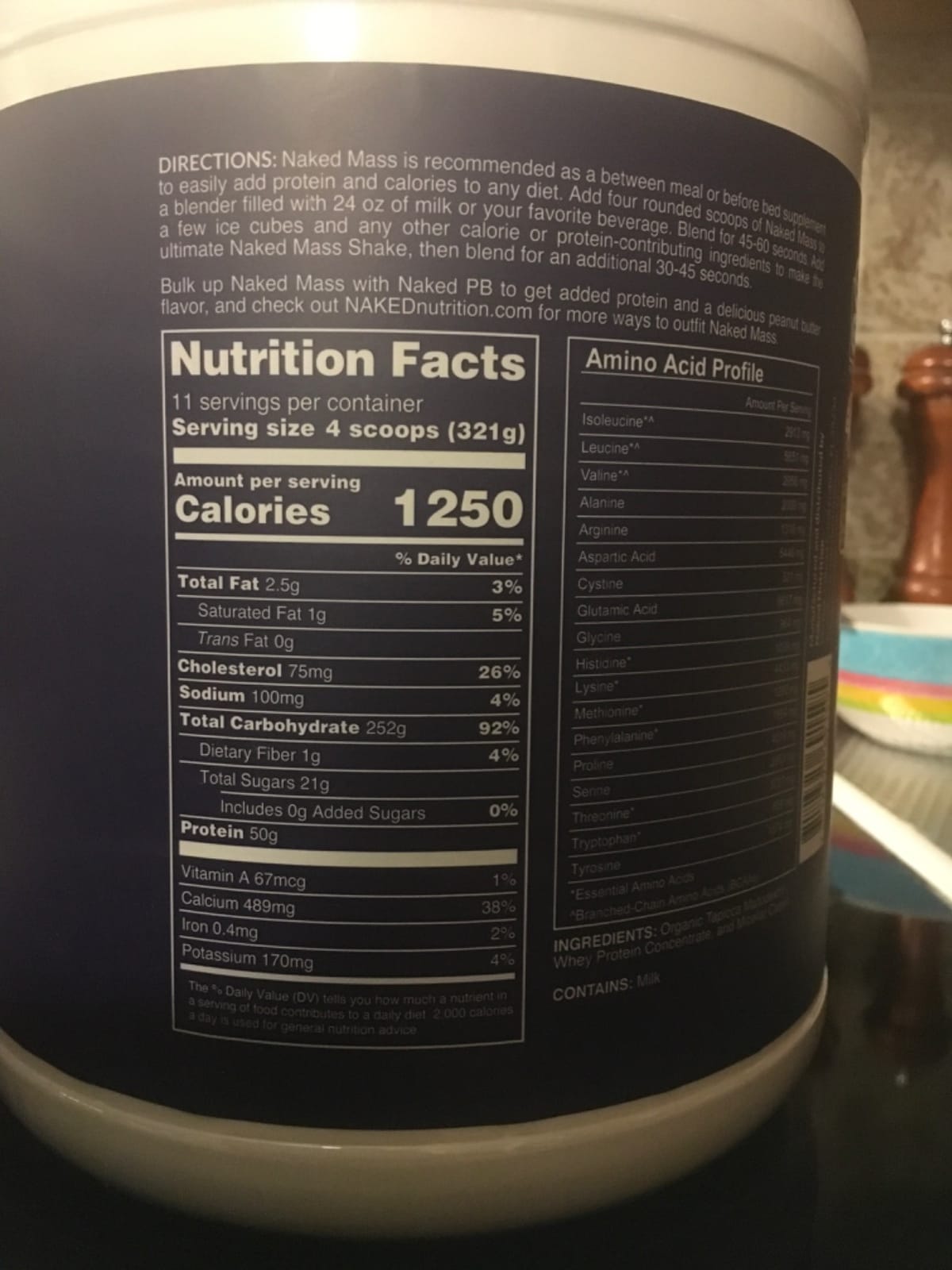 NAKED Mass - Natural Weight Gainer Protein Powder - 8 LB Bulk, NSF Certified, GMO Free, Gluten Free & Soy Free. No Artificial Ingredients - 1,250 Calories per Serving customer photo 1