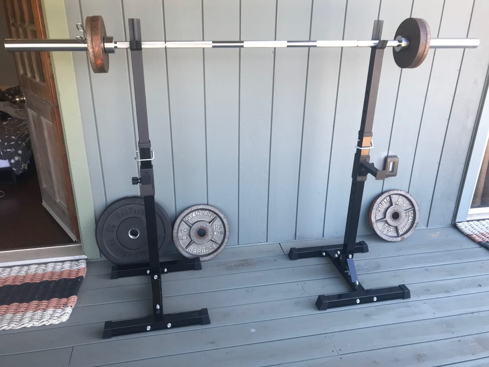 Yaheetech Adjustable Squat Rack Pair, Barbell Bench Press Stands, Home Gym | Sturdy steel stands support up to 550 lb, adjust in height with safety spotter arms, and save space in your home gym setup. customer photo 1