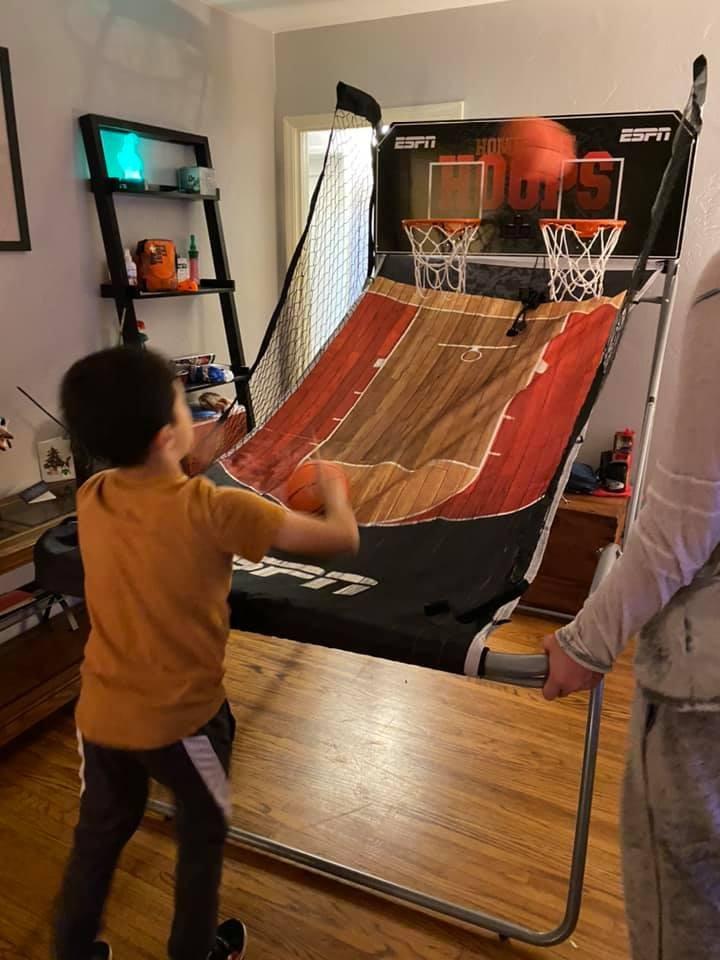 Hall of Games EZ Fold Premium Indoor Arcade Basketball Game with Steel Frame and Polycarbonate Backboard, Dual Shot Electronic Scoring with 6 Size 3 Balls Included, Perfect for Basement Game Rooms customer photo 1