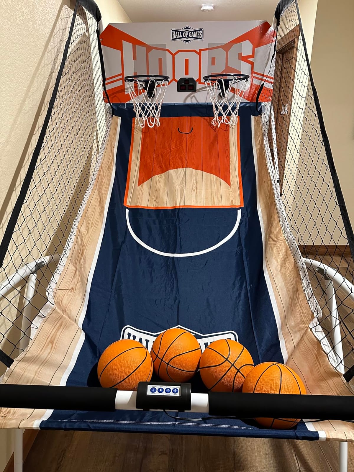 Hall of Games EZ Fold Premium Indoor Arcade Basketball Game with Steel Frame and Polycarbonate Backboard, Dual Shot Electronic Scoring with 6 Size 3 Balls Included, Perfect for Basement Game Rooms customer photo 2