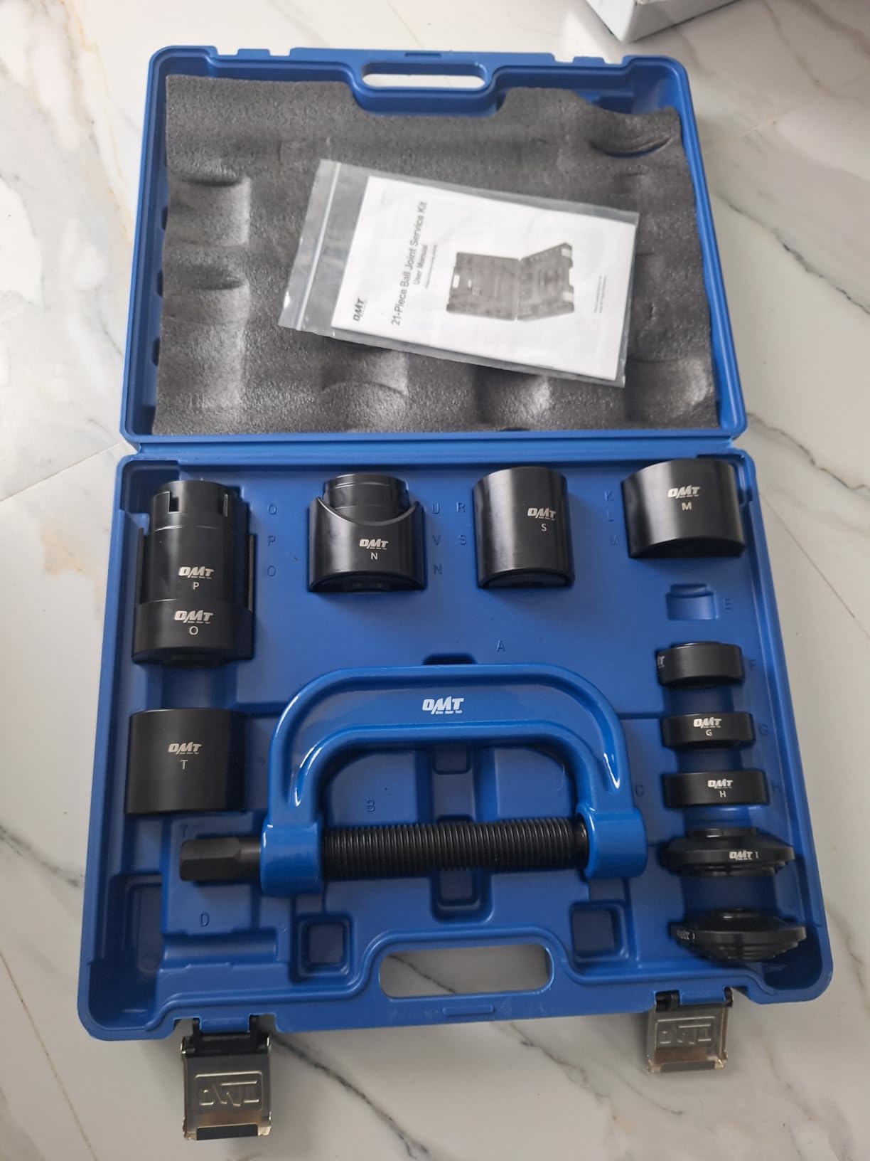 OMT 21pc Ball Joint Press Kit, Ball Joint Tools for 2WD and 4WD Vehicles | Ball Joint Removal Tool for Removing and Installing Ball Joints, U Joints, and Anchor Pins, Blue C-frame Blue Case customer photo 1
