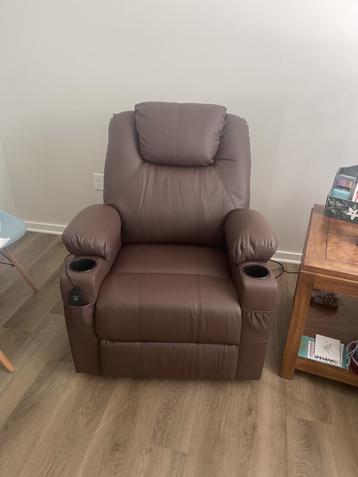 MCombo Power Lift Recliner Chair for Elderly 7040(Medium, Light Brown) | FSC Certified, Multiple Sizes, USB&Type C Charging Port, Cup Holders, Side Pockets, Faux Leather customer photo 2