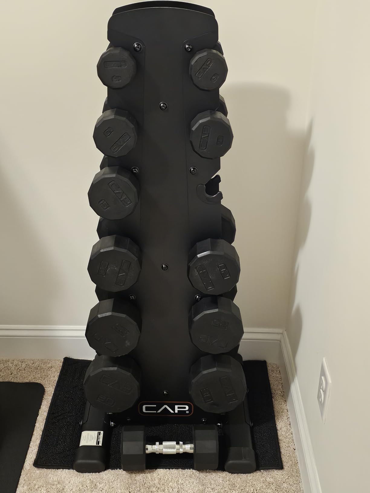 CAP Rubber Coated Hex Dumbbell Set with Storage Rack | 100–210 lb Options, Space-Saving Vertical Compact Storage for Home Gym Strength Training customer photo 1