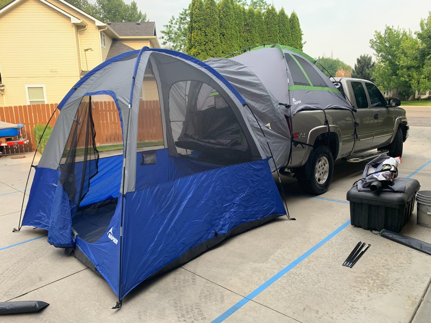 Napier Sportz Link | Truck Bed Tent Camping Accessory | 8' x 8' Ground Tent Attachment | 4-Person Tent | Attaches to Napier Pickup Truck Tents - Truck Tent Not Included | Blue/Gray | Model 51000 customer photo 1