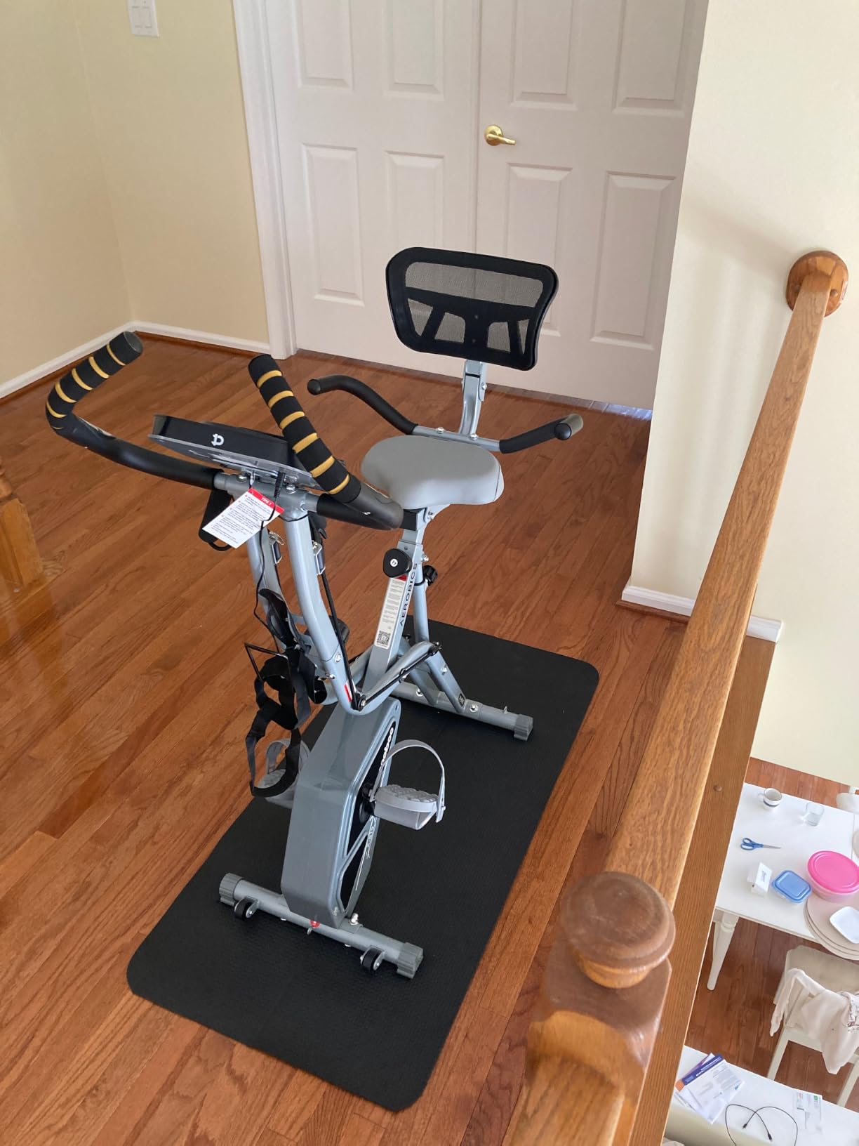 pooboo Folding Magnetic X-Bike, Upright Exercise Bike for Home Gym | Foldable Indoor Stationary Cycling Bike, 8-Level Resistance, 6.6 LBS Flywheel, 300 LB Capacity, Back Support Cushion customer photo 1