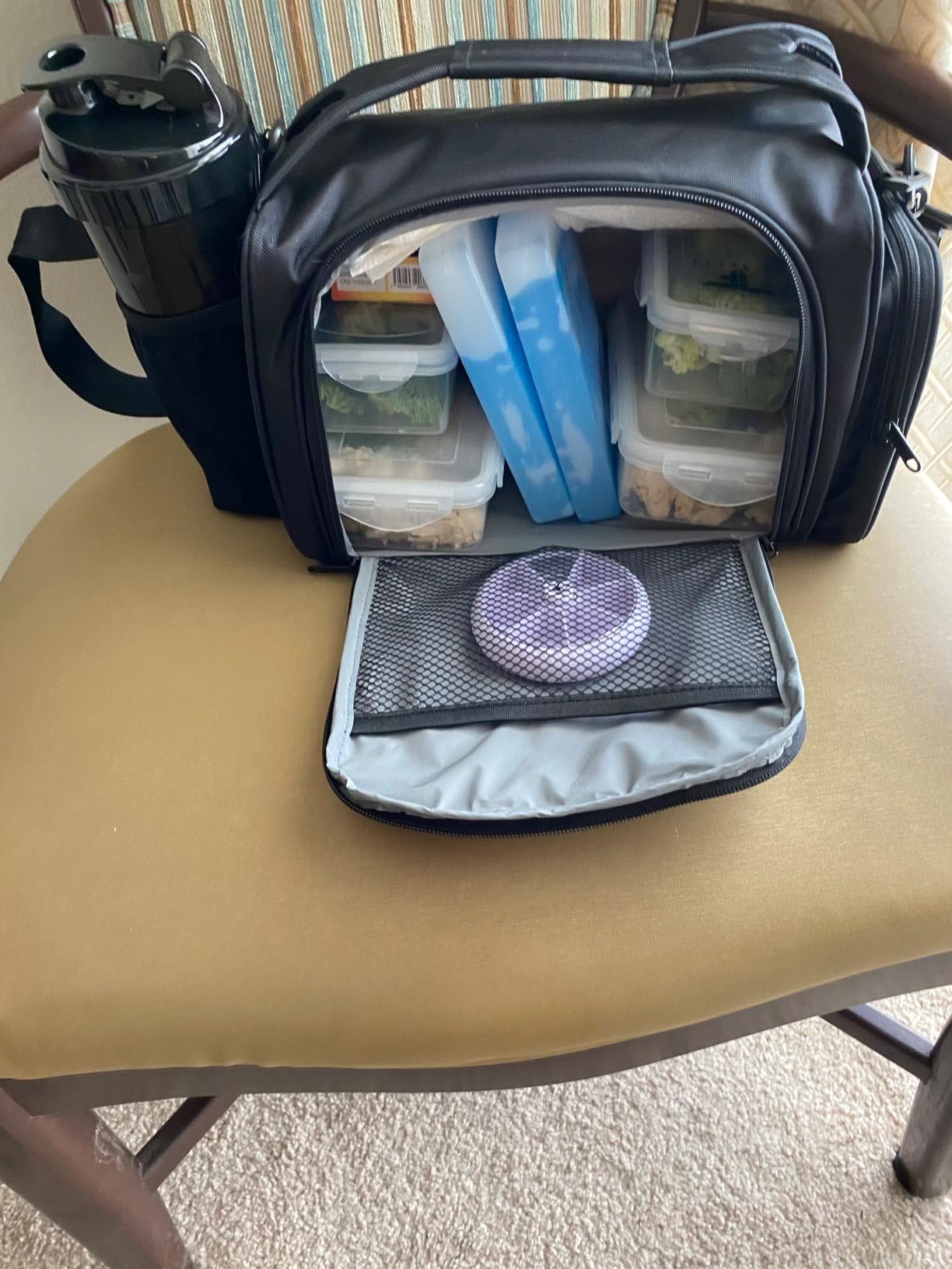 ThinkFit Large Black Meal Prep Lunch Bag, 8 Portion Control Containers, Pill Dispenser, Shaker Cup & 2 XL Reusable Ice Packs customer photo 1