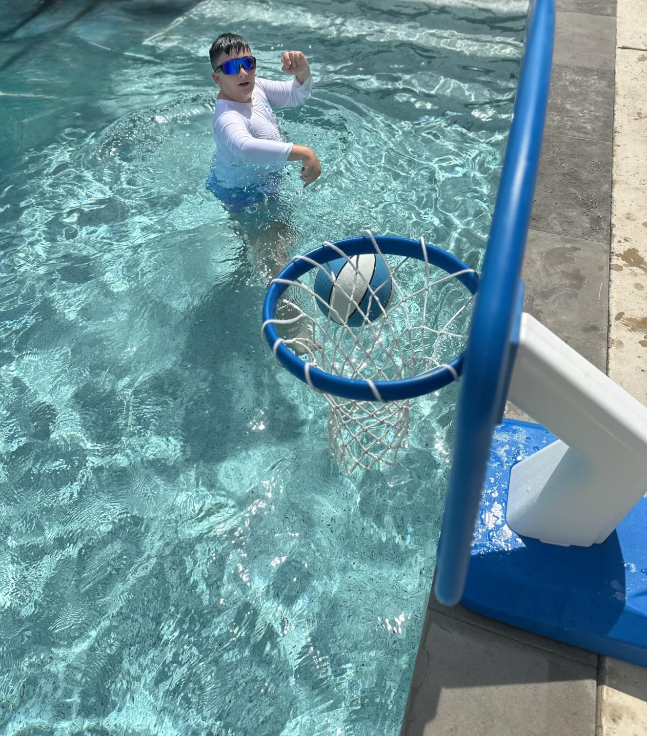 GoSports Splash Hoop PRO Pool Basketball Game - Modern Poolside Basketball Hoop with Backboard, Ball & Pump - Swimming Pool Basketball Hoop for Inground & Above Ground Pools customer photo 2