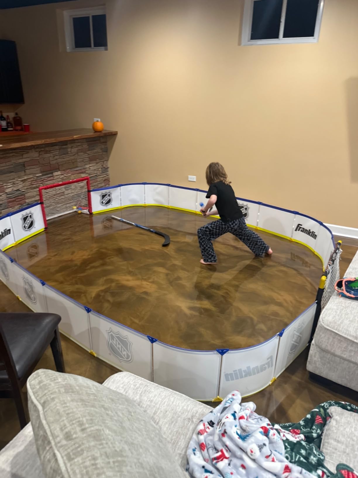 Franklin Sports Mini Hockey Rink Set - Half Rink Knee Hockey Goal, Mini Sticks, and Ball Set - Indoor Mini Hockey Rink - Official NHL Licensed customer photo 2