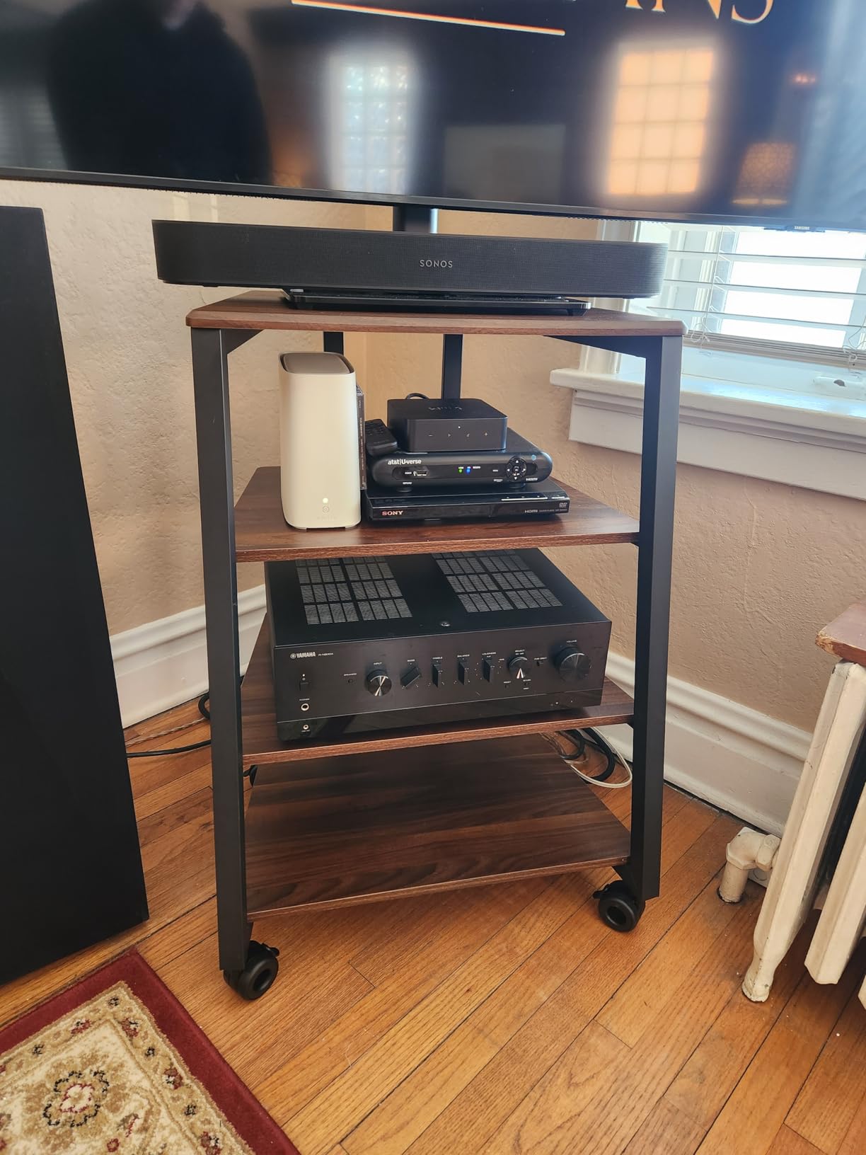 FITUEYES 4-Tier AV Media Stand Corner Shelf for Record Player HiFi, Walnut customer photo 1