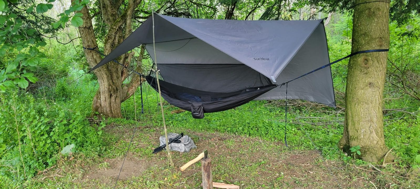 Sunyear Hammock Camping with Rain Fly Tarp and Net, Portable Camping Hammock Double Tree Hammock Outdoor Indoor Backpacking Travel & Survival, 2 Tree Straps,100% Waterproof Green Bundle customer photo 2
