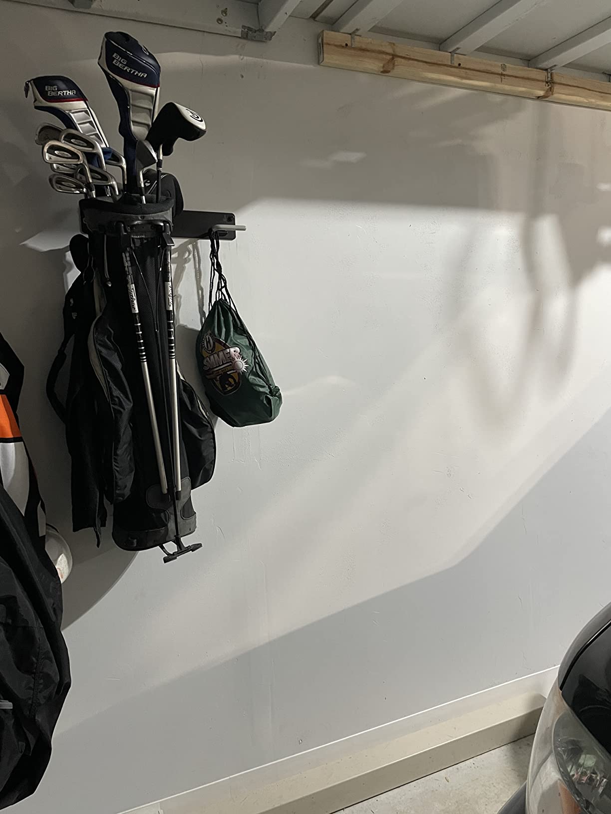 StoreYourBoard Wall Mount Golf Bag Storage Rack, Capacity for 2 Golf Bags | Golf Bag Rack, Golf Club Storage, Rubber Coated Hooks, Holds 2 Bags, Wall Mount customer photo 1