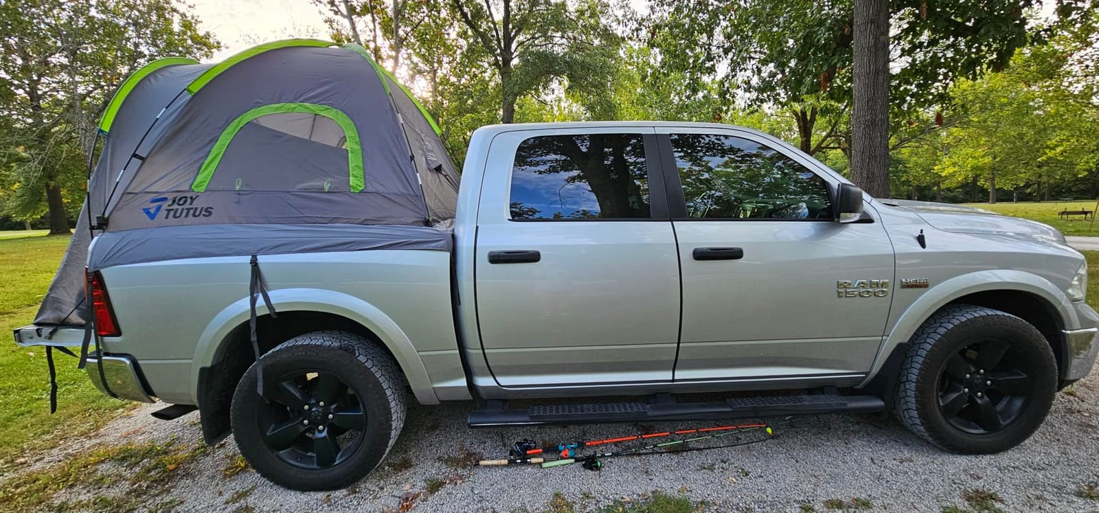 JOYTUTUS Pickup Truck Tent 2.0, Waterproof PU2000mm Double Layer for 2 Person, Portable Truck Bed Tent with Rainfly, 5.5'-5.8' Camping Preferred - Green customer photo 2