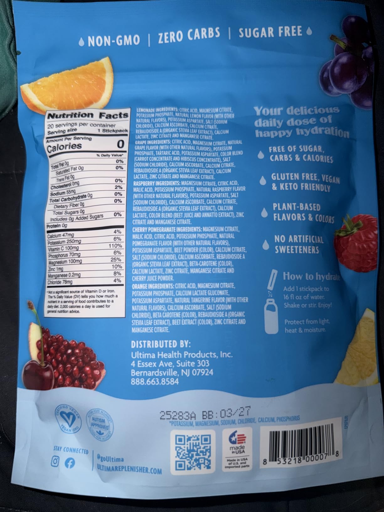 Ultima Replenisher Original Variety Electrolyte Packets, 20 Stickpacks | Daily Zero Sugar Powder Hydration Packets with 6 Key Electrolytes & Minerals - Sugar Free, Plant Based & Keto Friendly customer photo 2
