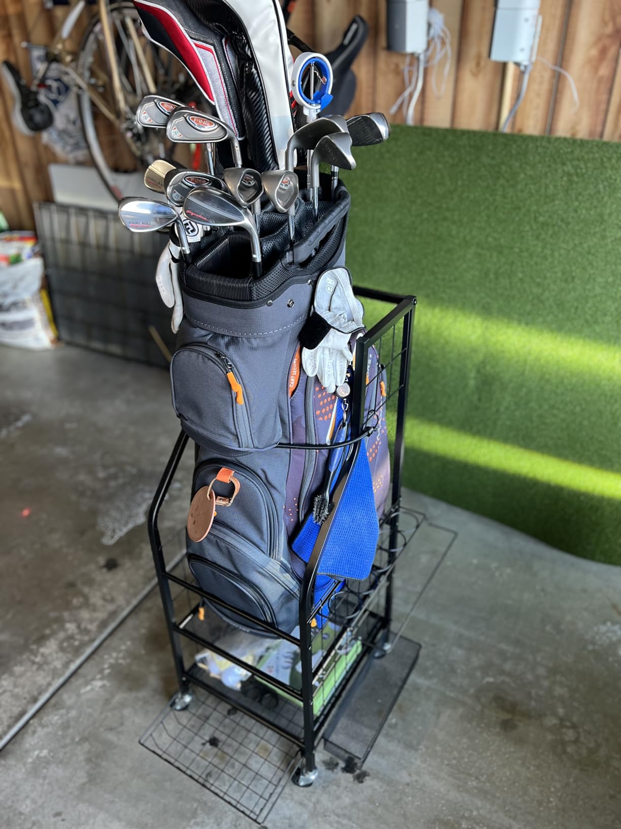 FHXZH Golf Bag Storage Garage Organizer - Golf Bag Stand with Wheels | Fit Single Golf Bag, Clubs, Golf Equipment Accessories, Rolling Cart, Storage Rack For Garage, Home, Basement, Shed customer photo 2