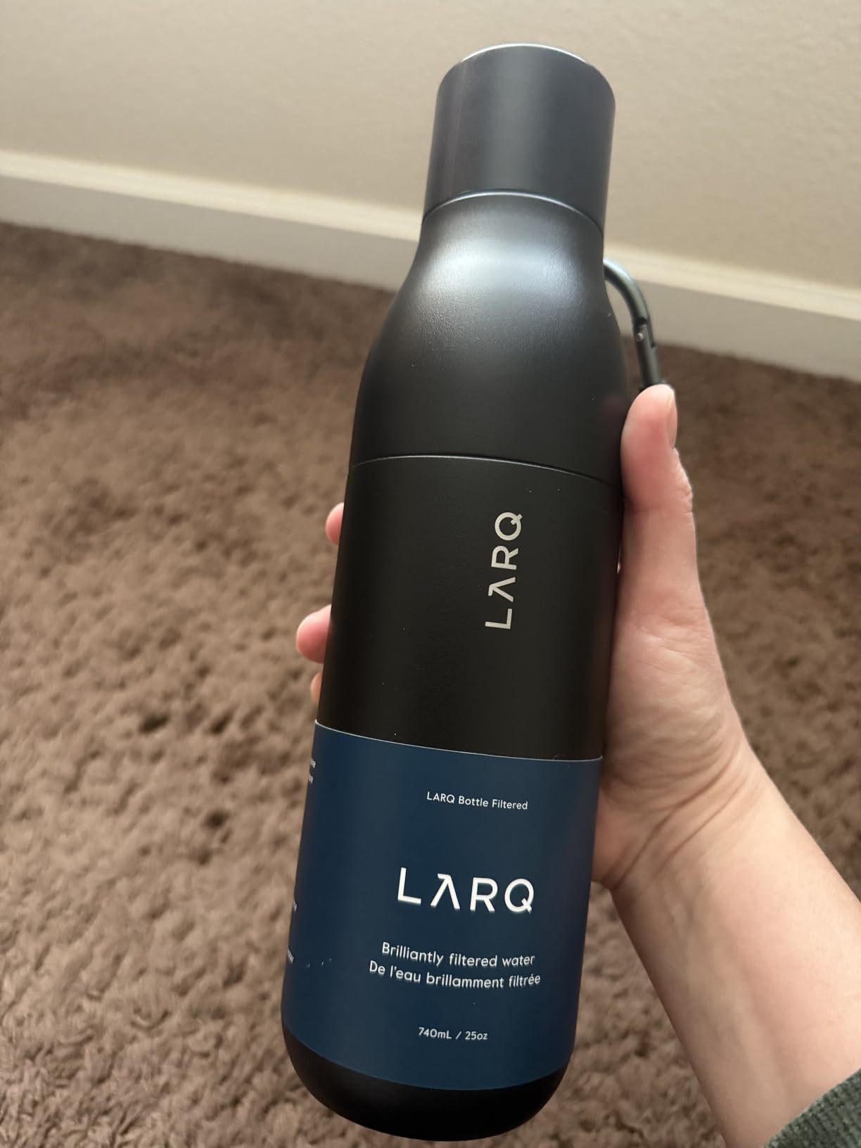 LARQ Bottle Filtered - Insulated Stainless Steel Water Bottle with Filter Straw, Removes Chlorine, PFAS Lead, BPA-Free Leak Proof Flip Top, 24h Cold for Travel Gym Office, 25 oz, Granite White customer photo 1