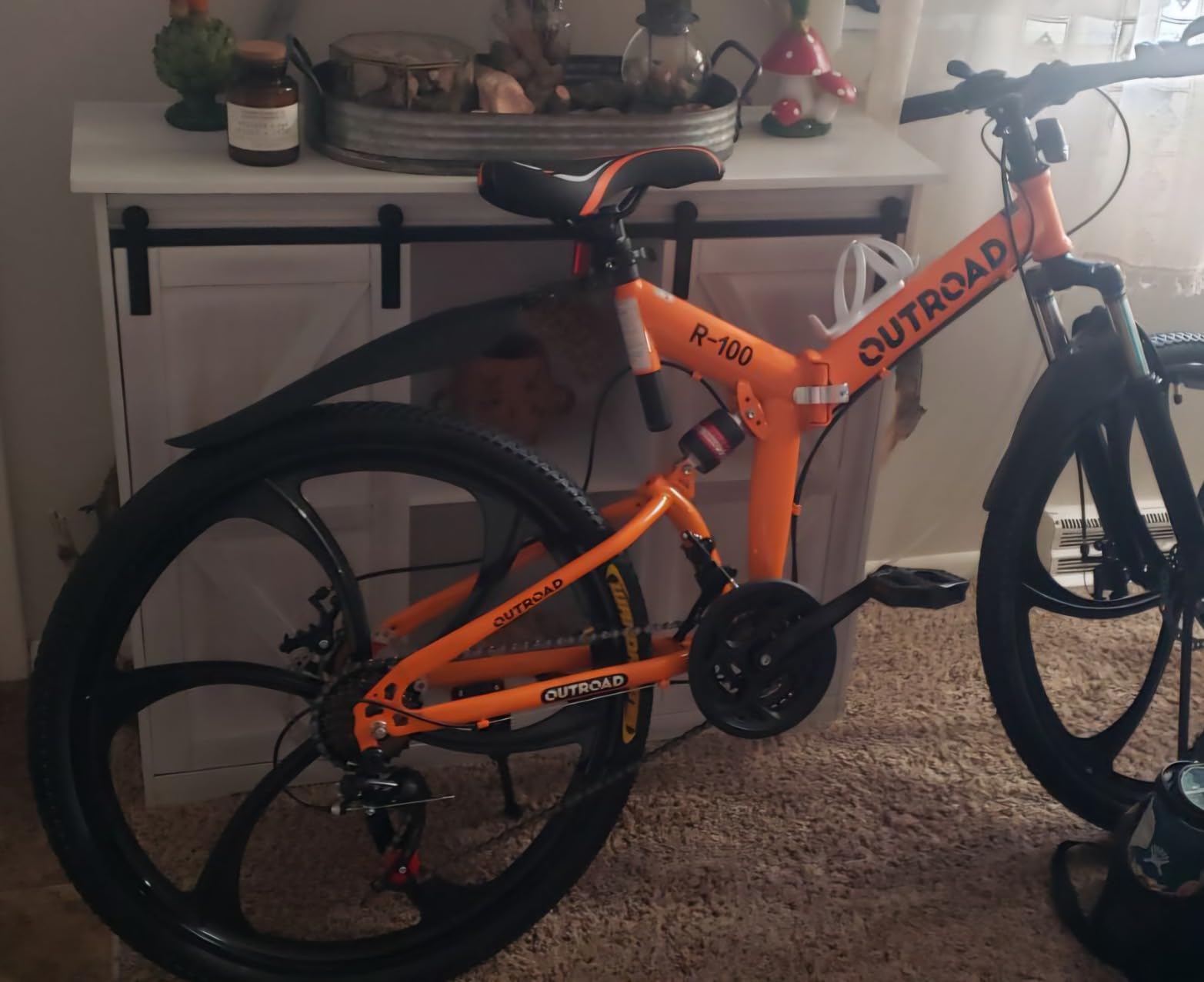 Outroad 26 Inch Folding Mountain Bike, 21 Speed Full Suspension High-Carbon Steel MTB Foldable Bicycle, Dual Disc Brake Non-Slip Folding Bikes for Adults/Men/Women, Black, Orange and Green customer photo 2