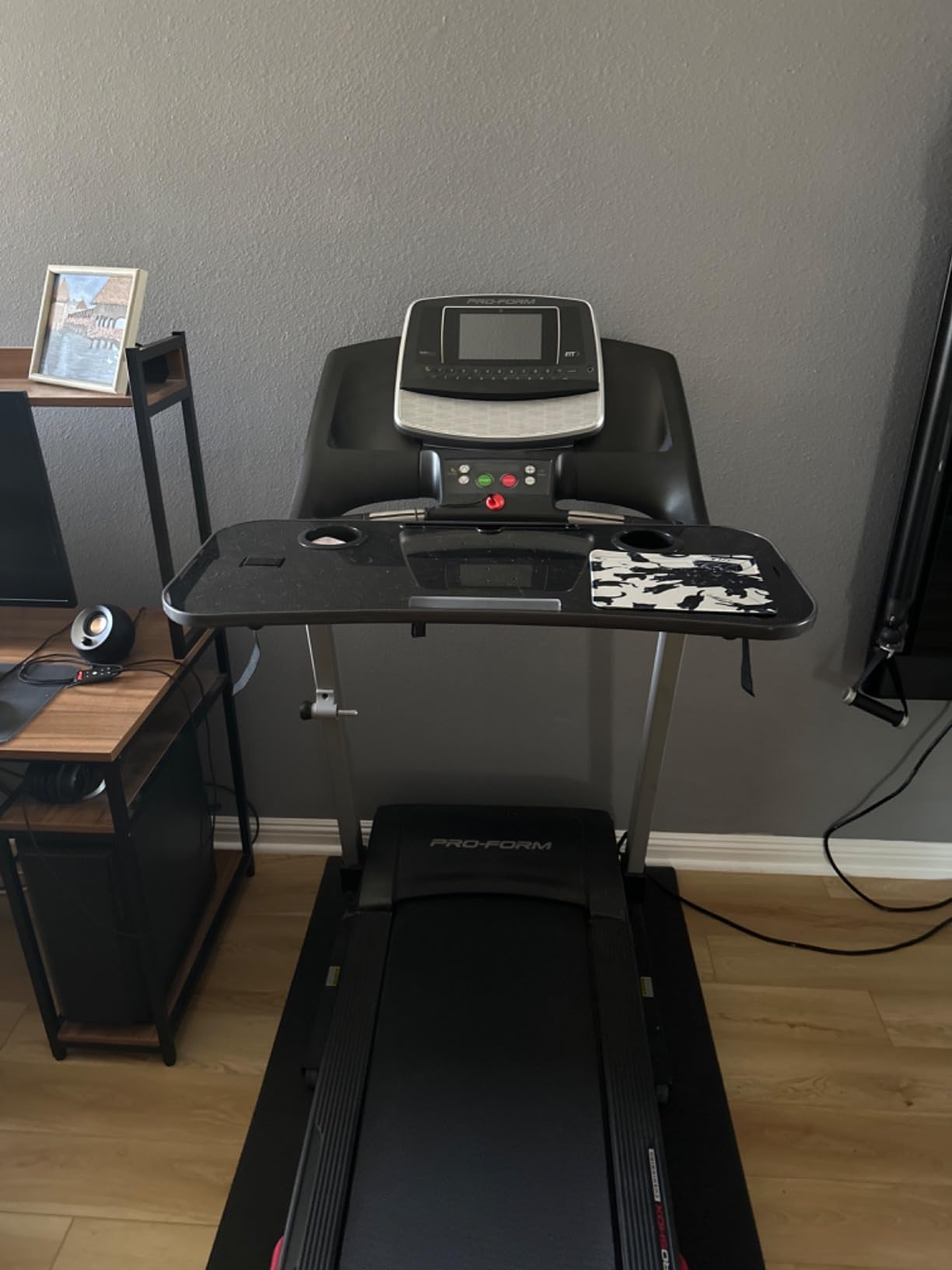 Treadmill Desk Attachment, 36 Inches Tread Tray Workstation Handlebars Platform with Laptop Holder, Cup Tablet Holder, Ergonomic Stand with Cooling Holes(Black) customer photo 2