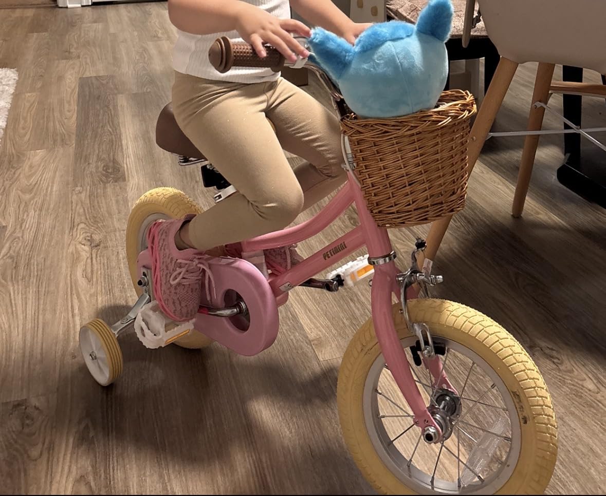 Petimini 12 14 16 18 20 Inch Kids Toddler Bike for Boys Girls | Wicker Basket & Bell, High Tensile Steel Frame, Training Wheels(12-18''), Retro Bike for Outdoor Riding customer photo 2
