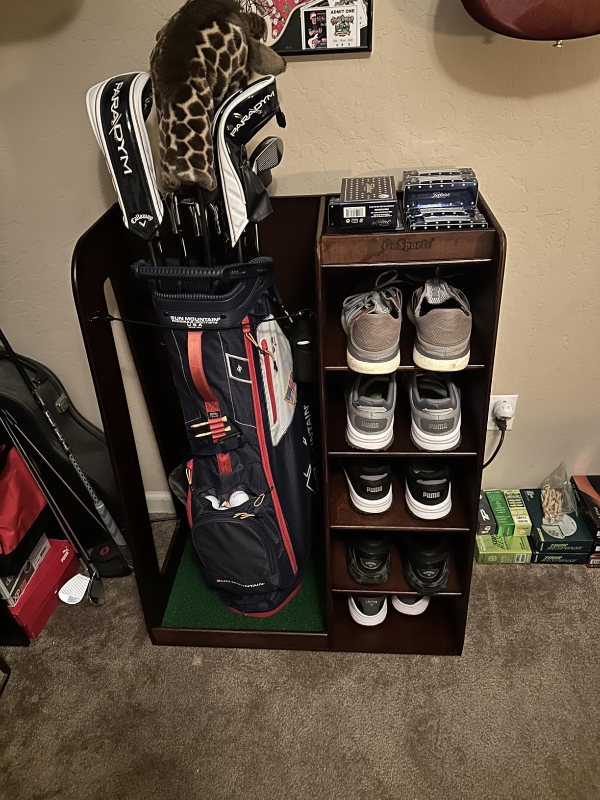 GoSports Premium Wooden Golf Bag Organizer and Storage Rack - Black, White or Brown Finish customer photo 2