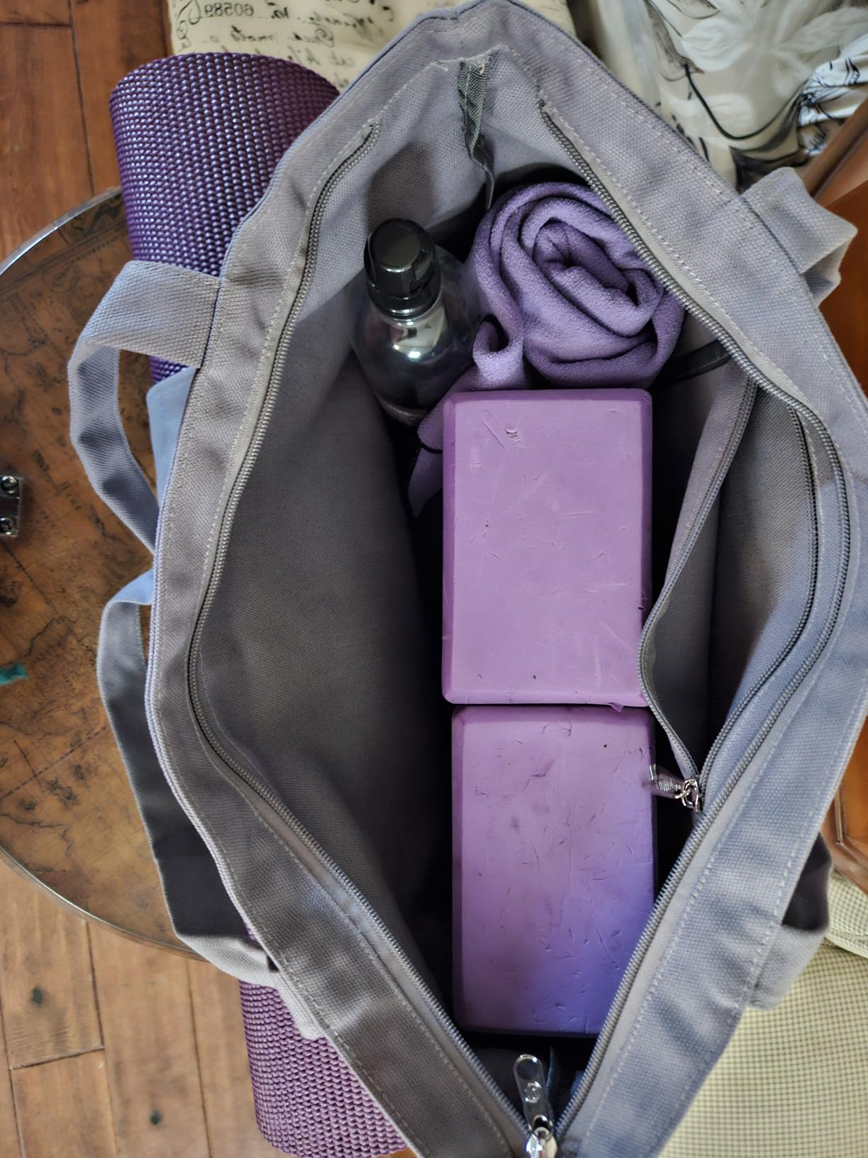 WLLWOO Yoga Mat Carrier Bag for Women Canvas Carryall Tote Gym Pilates | Large Holder Zipper Shoulder for Beach Travel Workout Fitness Office customer photo 2