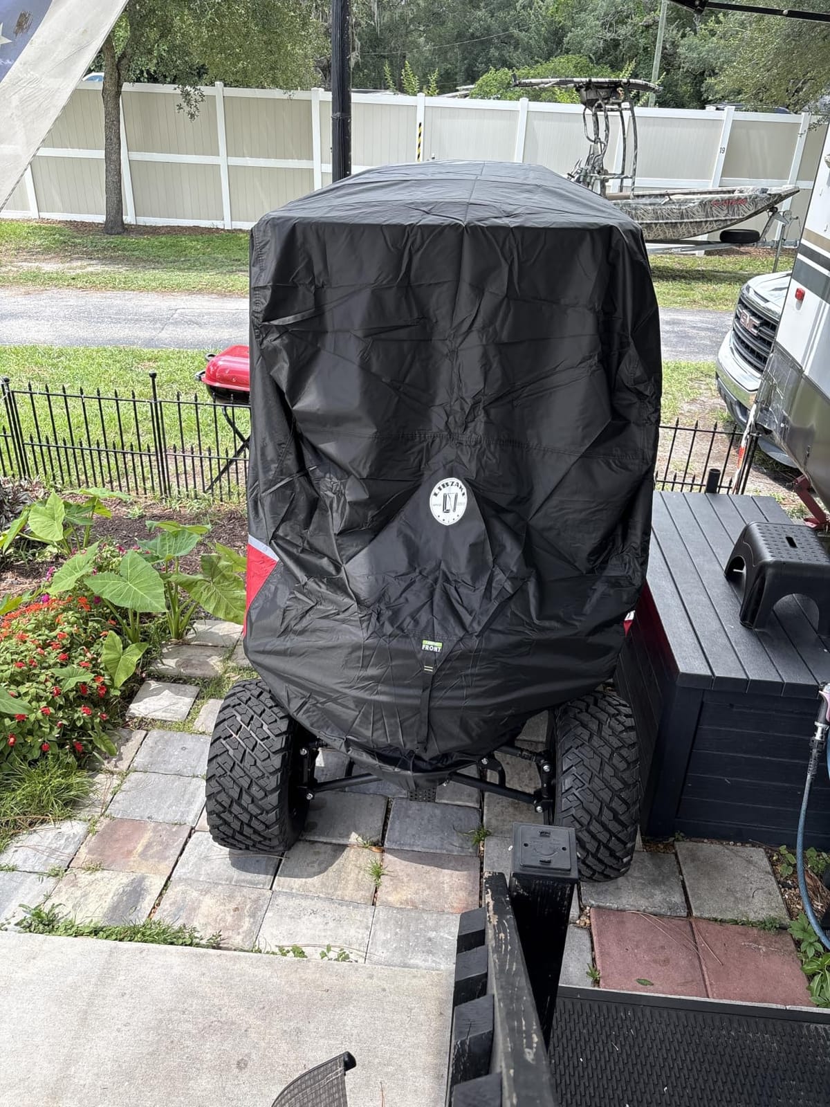 2/4/4+2 Passenger Golf Cart Cover Fits EZGO, Club Car, Yamaha, Heavy Duty 420D Waterproof Windproof Sunproof Outdoor All-Weather Full Cover (Black Gray-L) customer photo 1
