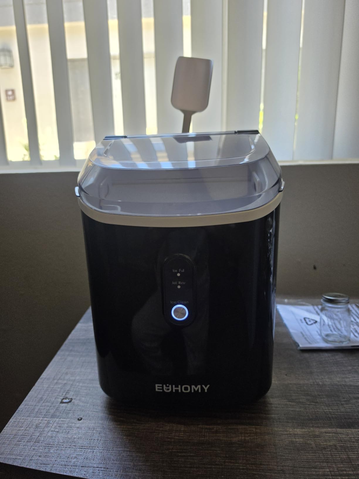 EUHOMY Nugget Ice Maker Countertop with Handle, Ready in 6 Mins, 34lbs Per Day, Removable Top Cover, Auto-Cleaning, Portable Sonic Ice Maker with Basket and Scoop, for Home/Party/RV/Camping (Black) customer photo 1