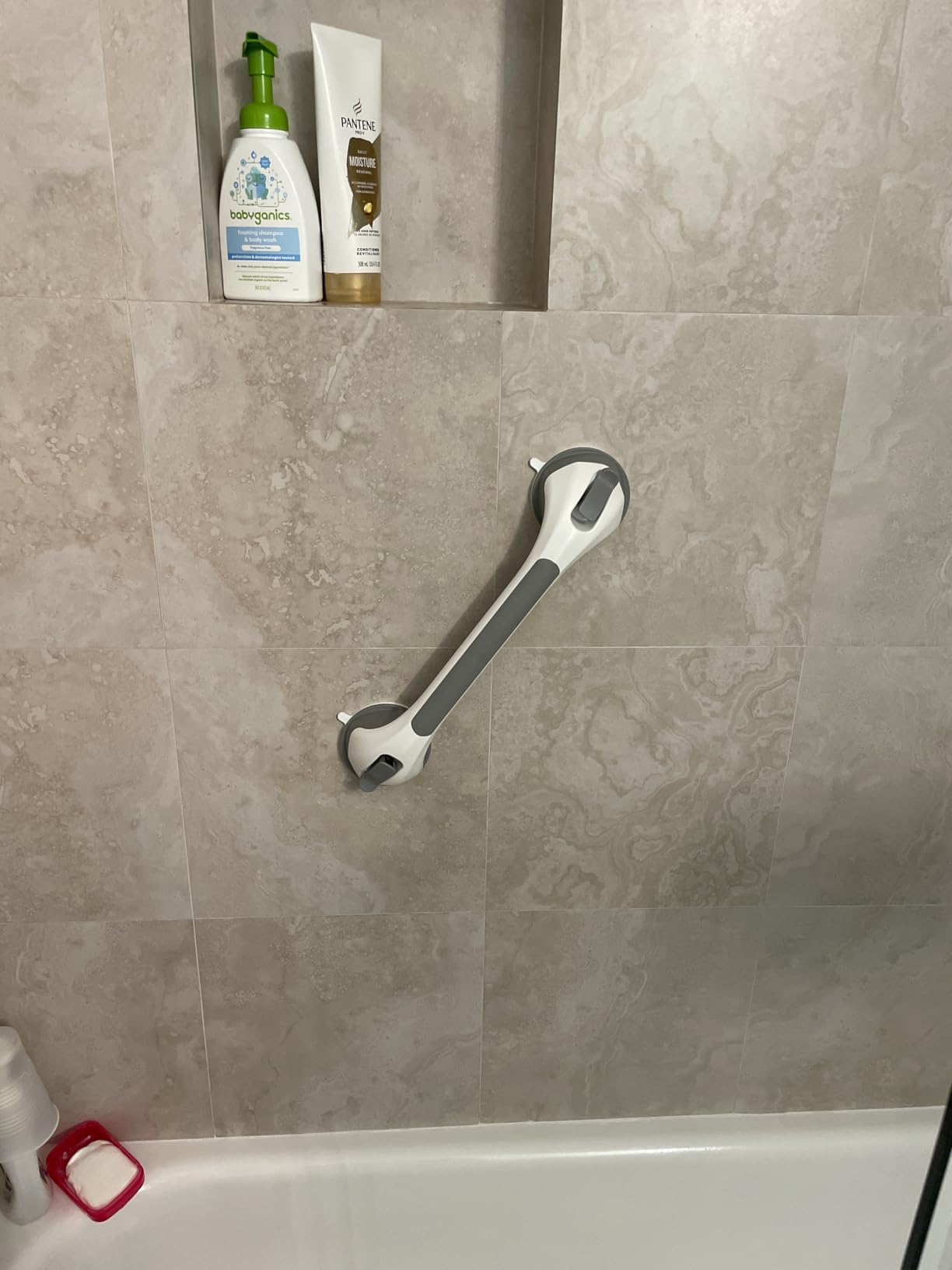 LEVERLOC Grab Bars for Shower, Suction Shower Handles, 2 Pack, 16.8 inch, Grey | Stable Safety Grip for Seniors, Elderly, Bathtubs & Toilet, Heavy Duty Drill-free Waterproof Removable, Handrails, Easy Install customer photo 2