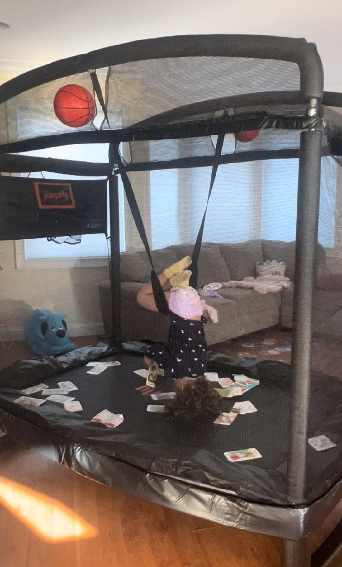 jumpfly 6FT Rectangle Trampoline for Kids, Toddler Trampoline with Swing & Basketball Hoop, Indoor & Outdoor Mini with Enclosure, ASTM Approved customer photo 1