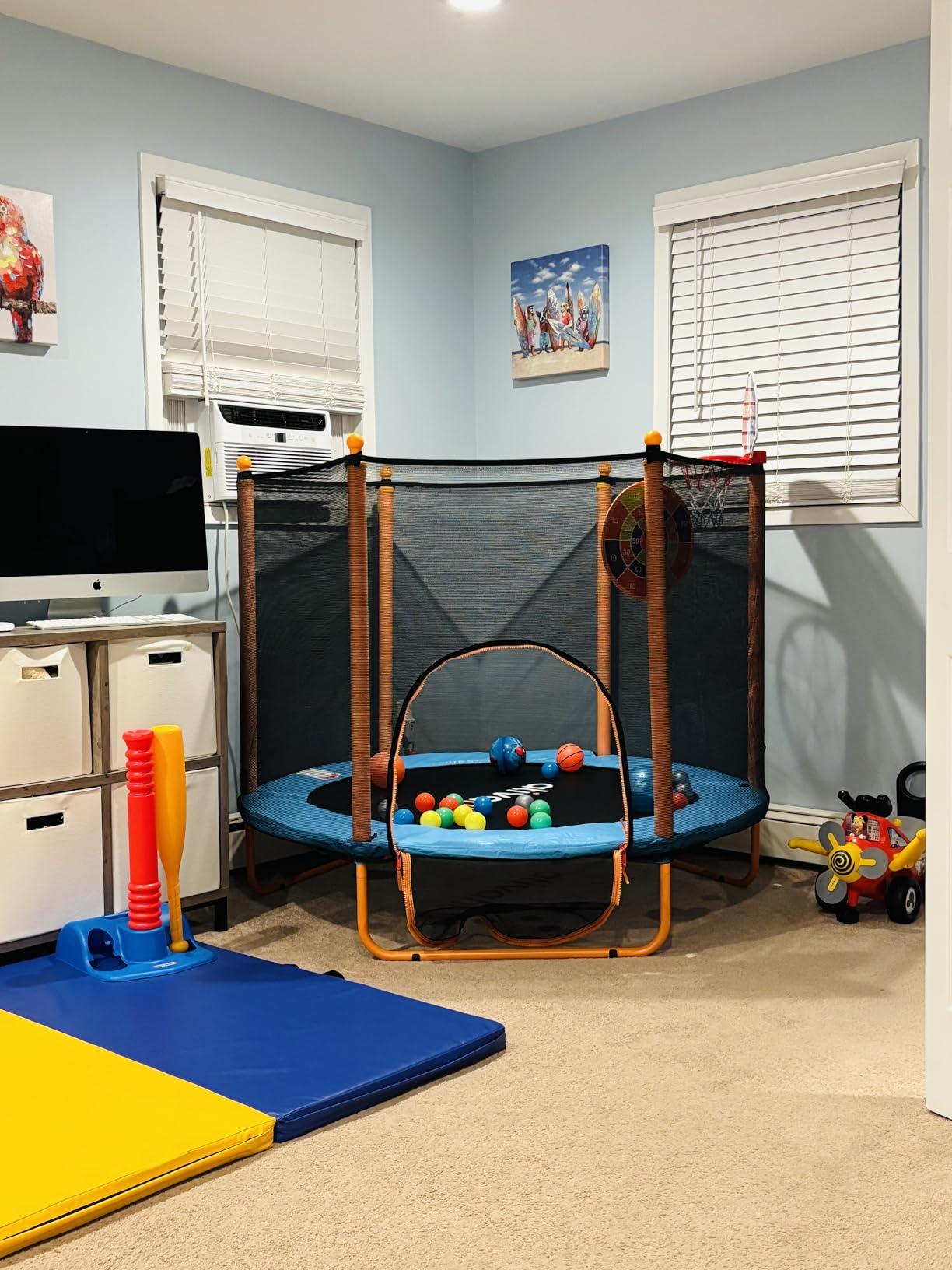 Ativafit 60'' Rebounder Trampoline Indoor Outdoor for Kids Ages 1-8, 5 FT Recreational Toddler Trampoline with Safety Enclosure Net Gifts with Basketball Hoop Dartboard Ocean Bal customer photo 1