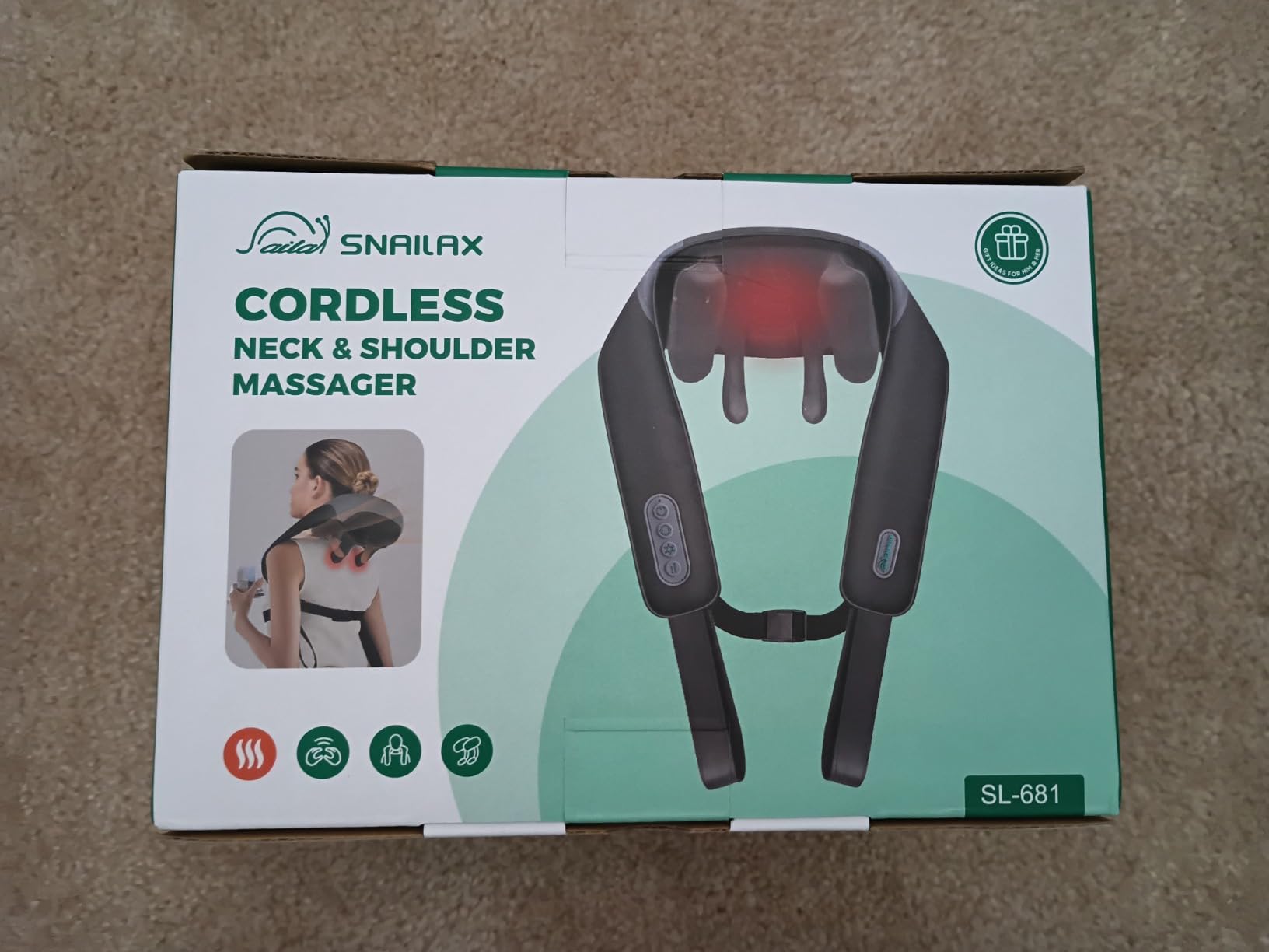 Snailax 4D Cordless Neck and Shoulder Massager with Heat & Kneading, FSA | HSA Eligible, 2 Shiatsu Modes, 3 Speeds, 2 Heat Levels, Large-Capacity Battery, 100-Min, Hands-Free Strap, Washable Sleeve customer photo 1
