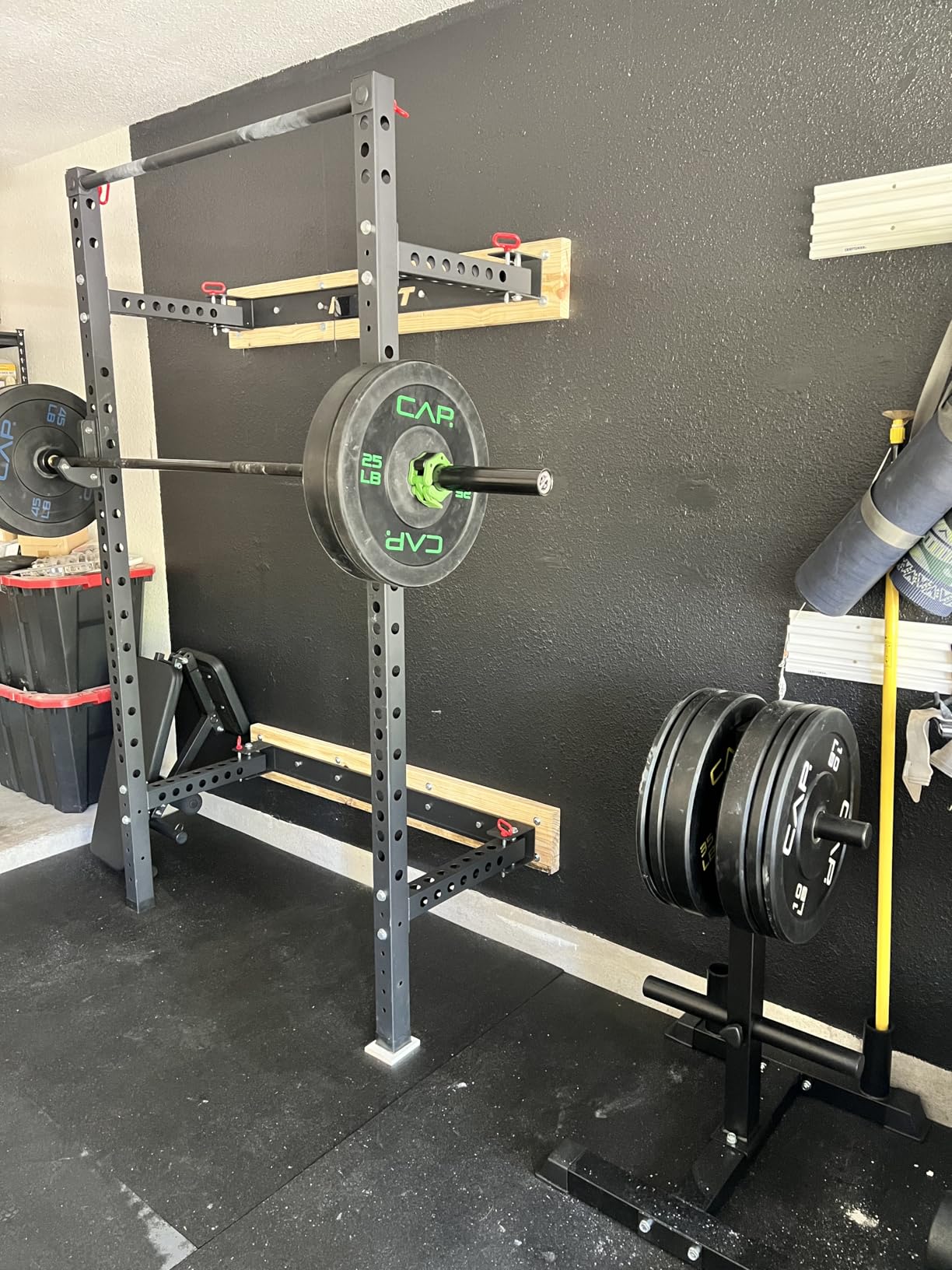 RitFit 2.36'' x 2.36'' Folding Squat Rack for Home Gym, Wall Mounted Squat Rack with Attachments - Space Saving Squat Power Rack customer photo 1