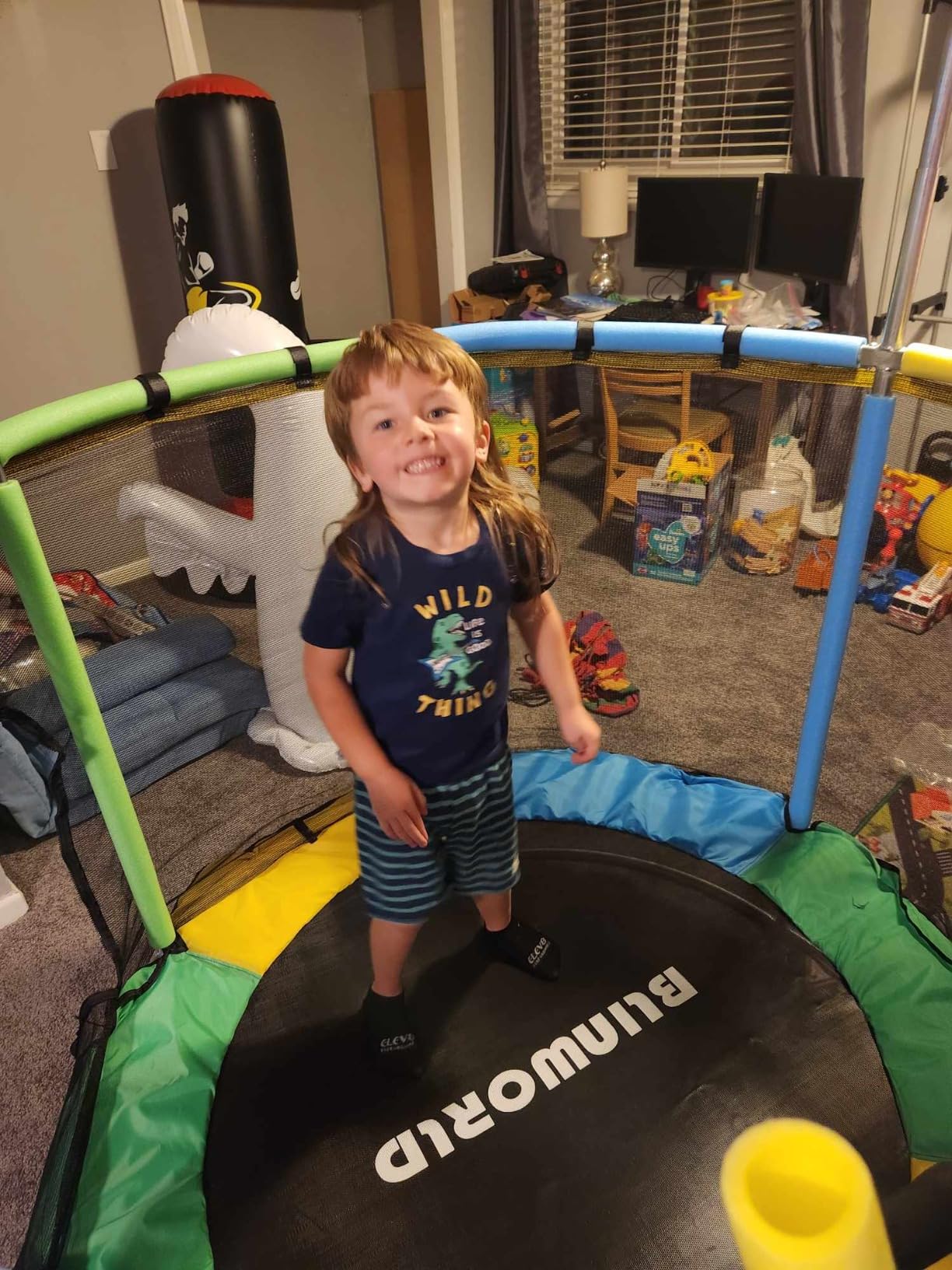 Trampoline for Kids, Adjustable Baby Toddler Trampoline with Basketball Hoop, Round Bottom Indoor Outdoor Toddler with Enclosure customer photo 1