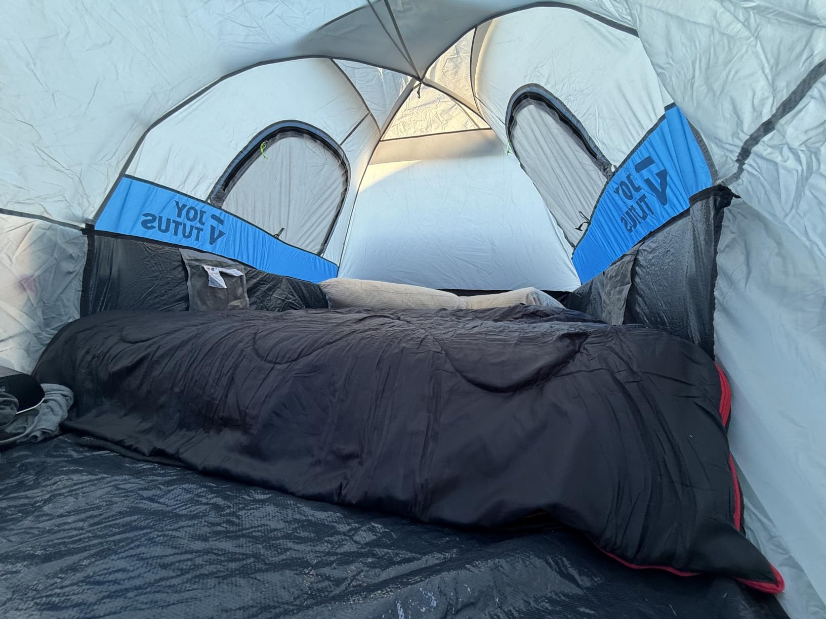 JOYTUTUS Truck Tent with Rainfly 5.5Ft-5.8Ft, Straight Spacious Truck Bed Tent with Sky View Mesh, Waterproof PU2000mm Double Layer for 2 Person, Gray Blue customer photo 2
