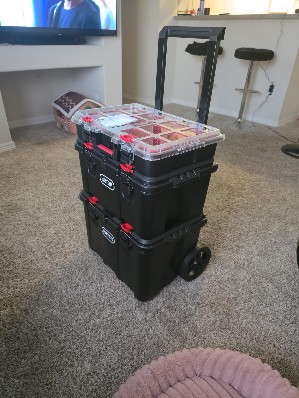 Keter Stack N Rolling Tool Box Modular Storage System 3 Piece | Black and Red, Heavy Duty, Weatherproof, All Terrain Wheels, Durable, Easy to Use, Telescoping Handle customer photo 1