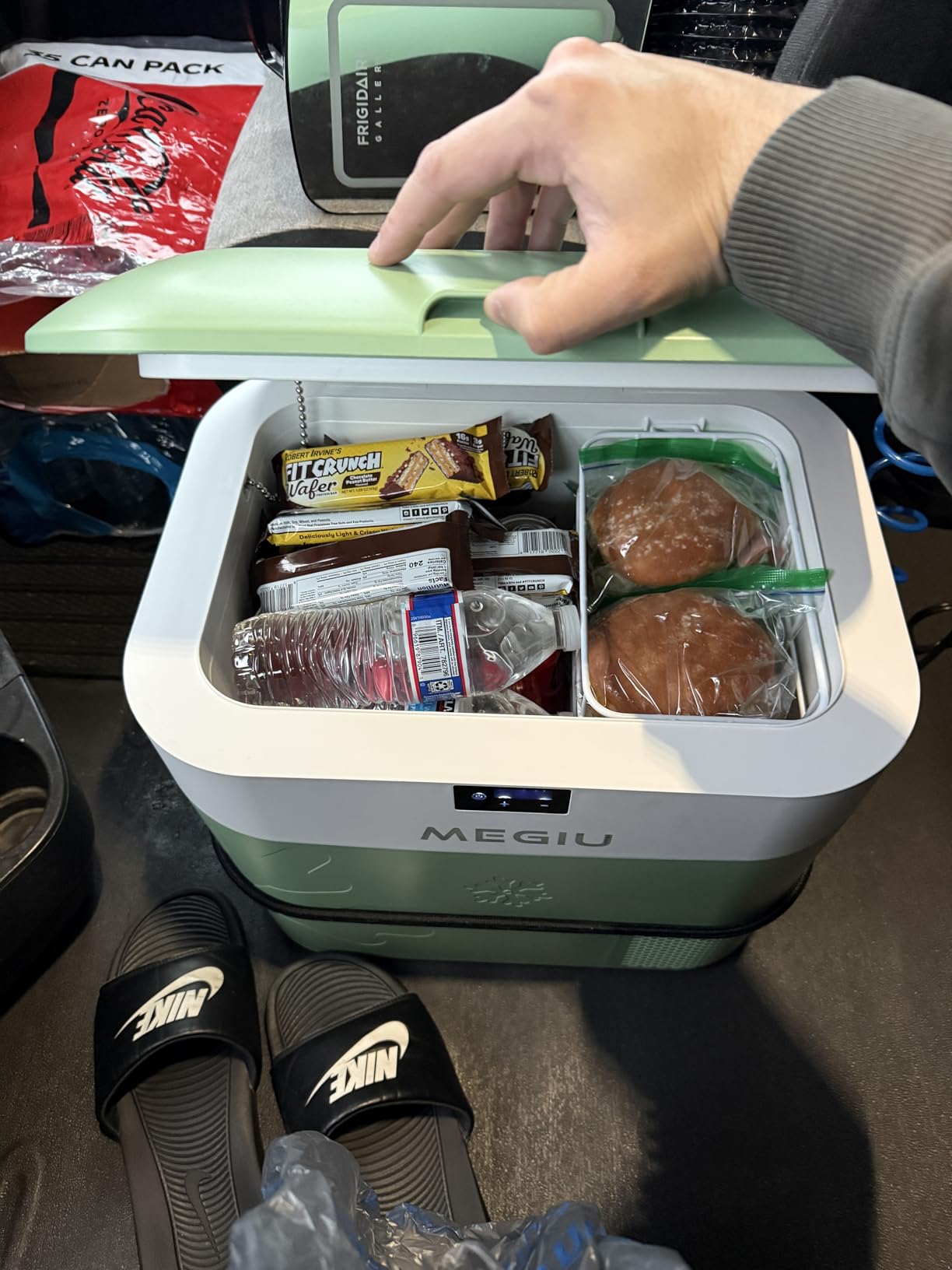 Megiu Car Refrigerator Portable Car Fridge 12V Refrigerator 23 Quart (22 Liter) Freezer Compressor Cooler 12V/24V DC 110~240V AC for Outdoor Camping Travel Home Use -18C~+15C (Blue) customer photo 2