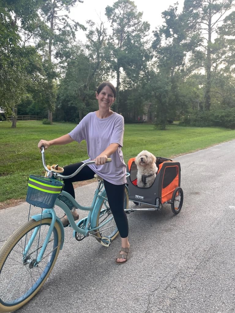 VEVOR Dog Bike Trailer, Supports up to 66/88/100 lbs, 2-in-1 Pet Stroller Cart Bicycle Carrier, Easy Folding Cart Frame with Quick Release Wheels, Universal Bicycle Coupler, Reflectors, Flag customer photo 1