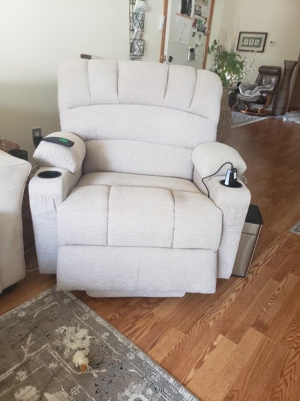 MCombo Oversized Power Lift Recliner Chair for Big and Tall Elderly, R7092 | Heat & Massage, Wider seat, USB & Type C Charging, Cup Holders, FSC, Pet-friendly Chenille Fabric (Large-Wide, Dark Grey) customer photo 2