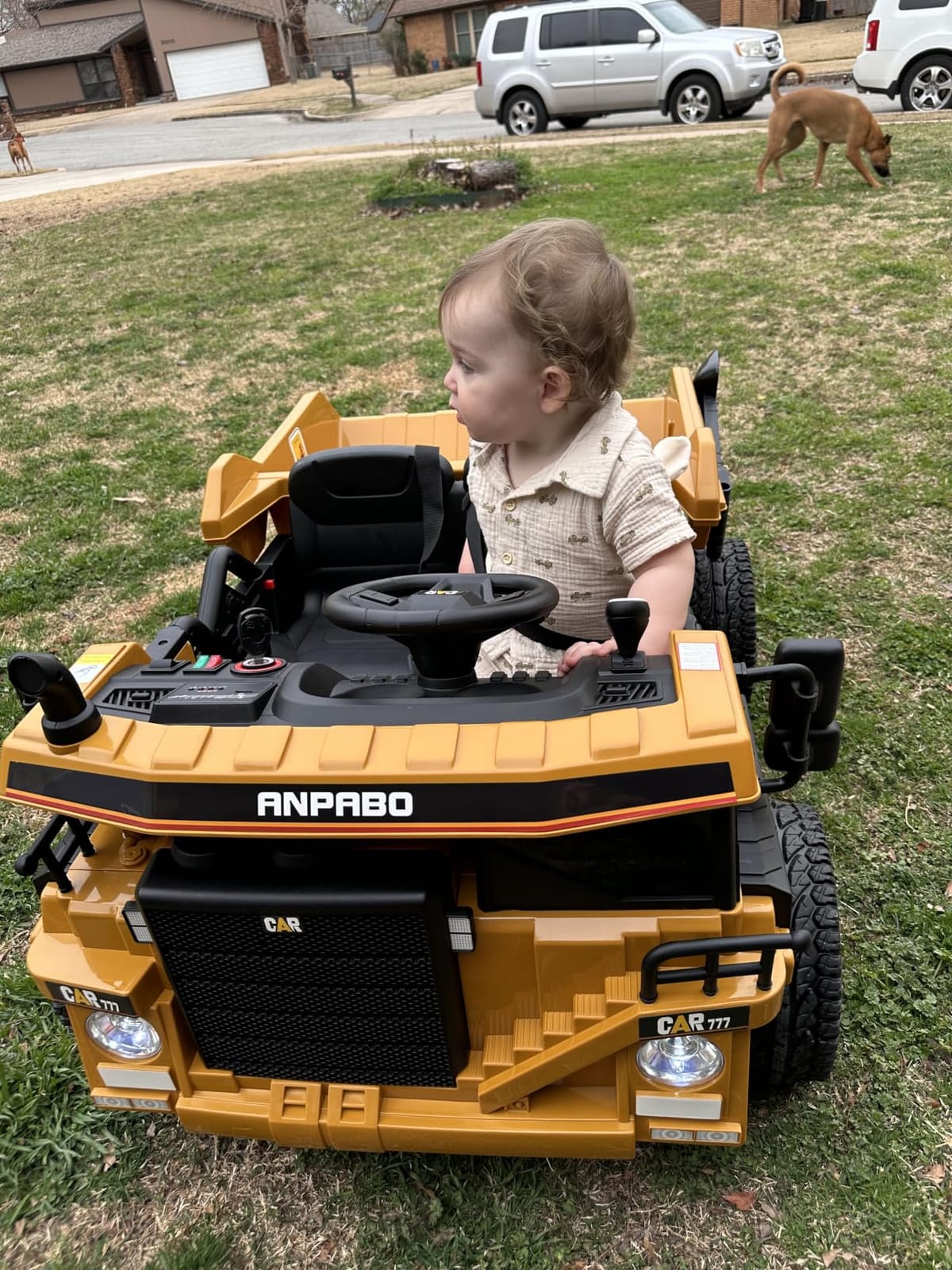 ANPABO 24V Ride On Dump Truck w/Electric Dump Bed, Remote, Yellow | Durable eva tires, bluetooth, powerful 24v motors, extra shovel, 2 seater 24 volt ride on toys for boys & girls 3-6 customer photo 1