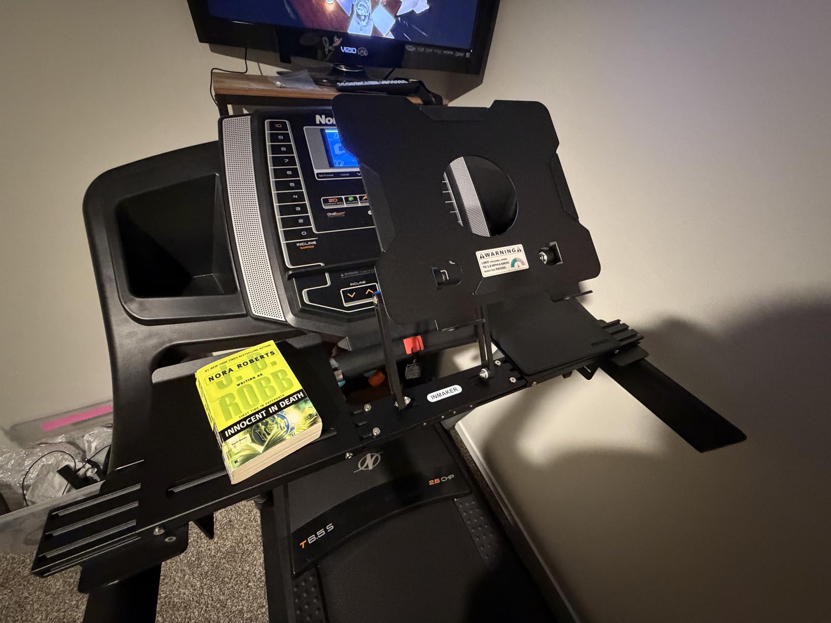 INMAKER Treadmill Desk Attachment, Universal Treadmill Laptop Holder Adjustble Height Width, Aluminum Laptop Stand for Treadmill with Tray Black customer photo 2